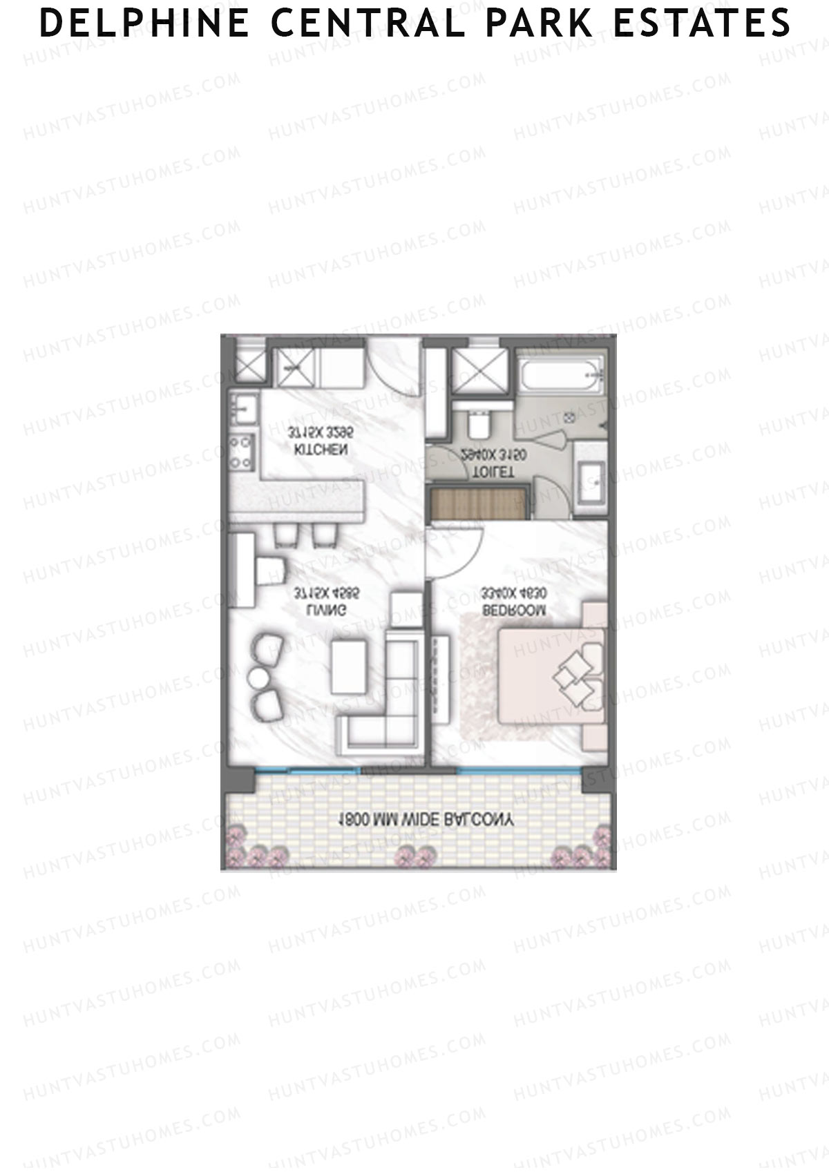 Delphine Central Park Estates, Tower F, Unit 5, 1BHK, Super Area 1375   sq ft 