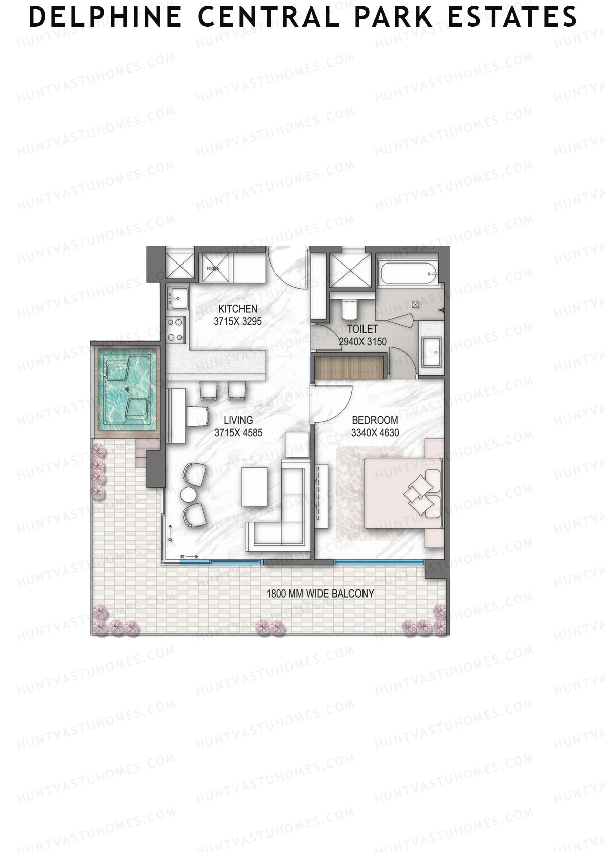 Delphine Central Park Estates, Tower F, Unit 6, 1BHK, Carpet Area 0   sq ft 