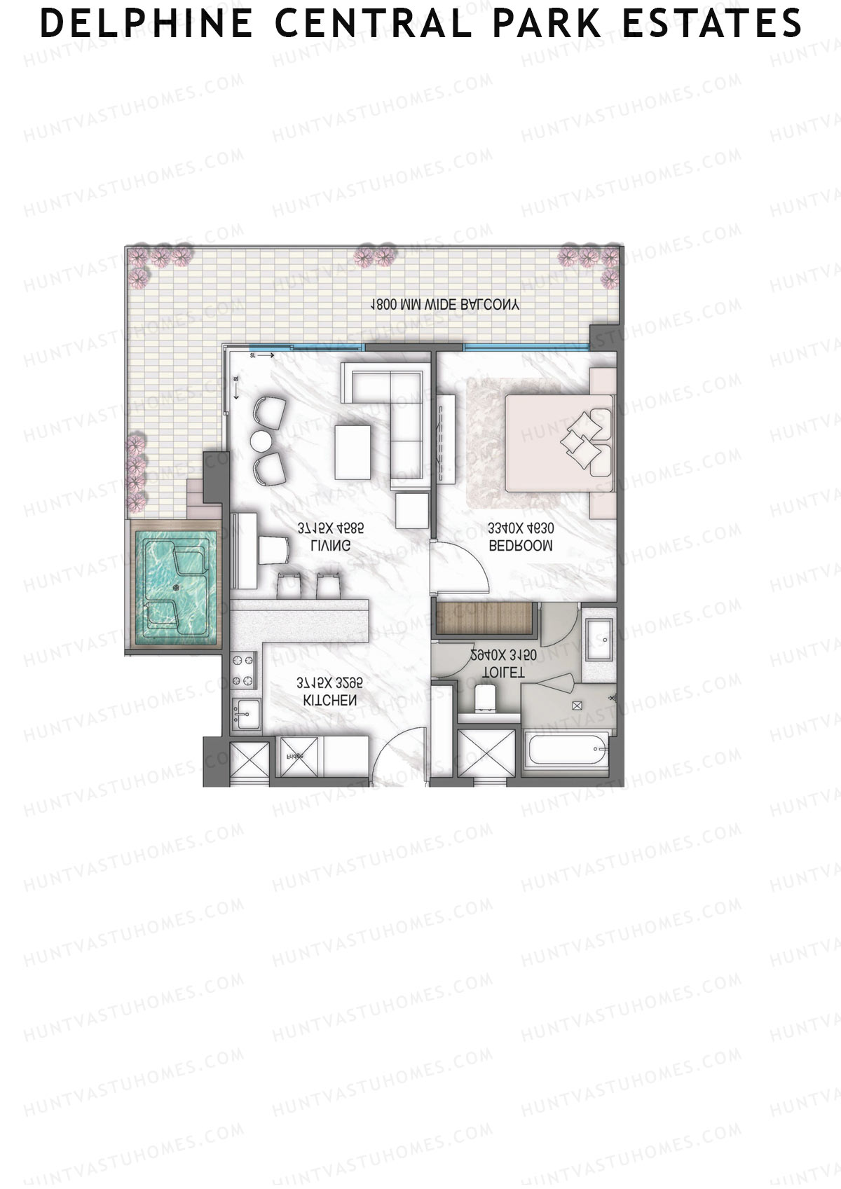 Delphine Central Park Estates, Tower F, Unit 7, 1BHK, Carpet Area 0   sq ft 