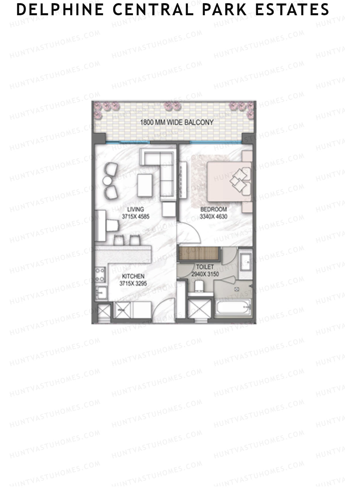 Delphine Central Park Estates, Tower F, Unit 8, 1BHK, Super Area 1375   sq ft 