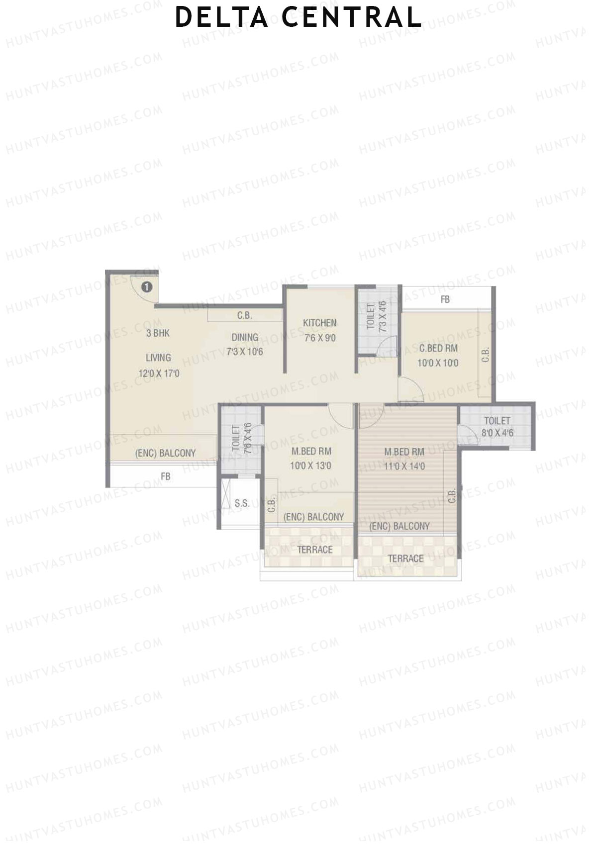Delta Central Wing A Unit 1 Floor Plan