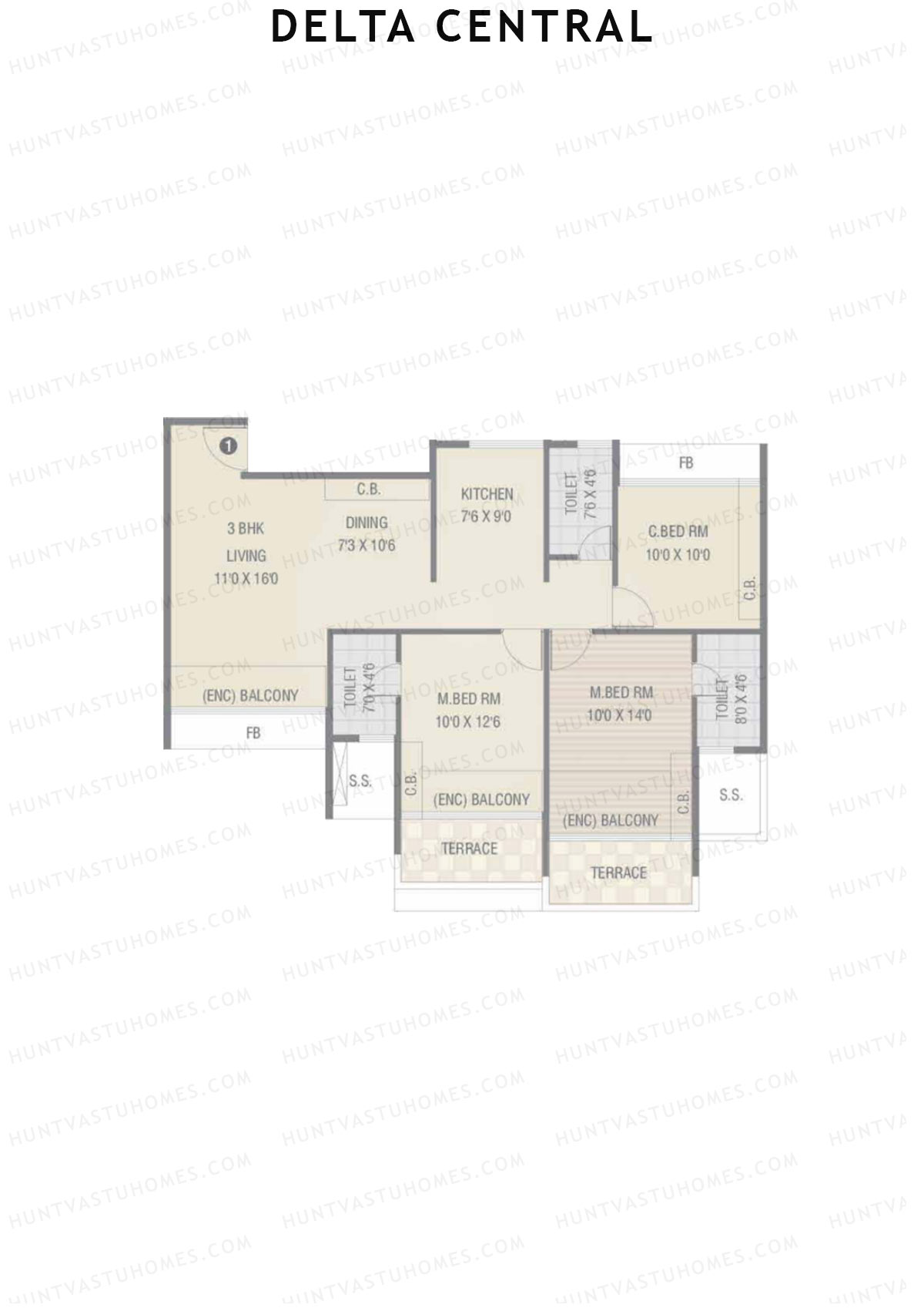 Delta Central Wing B Unit 1 Floor Plan