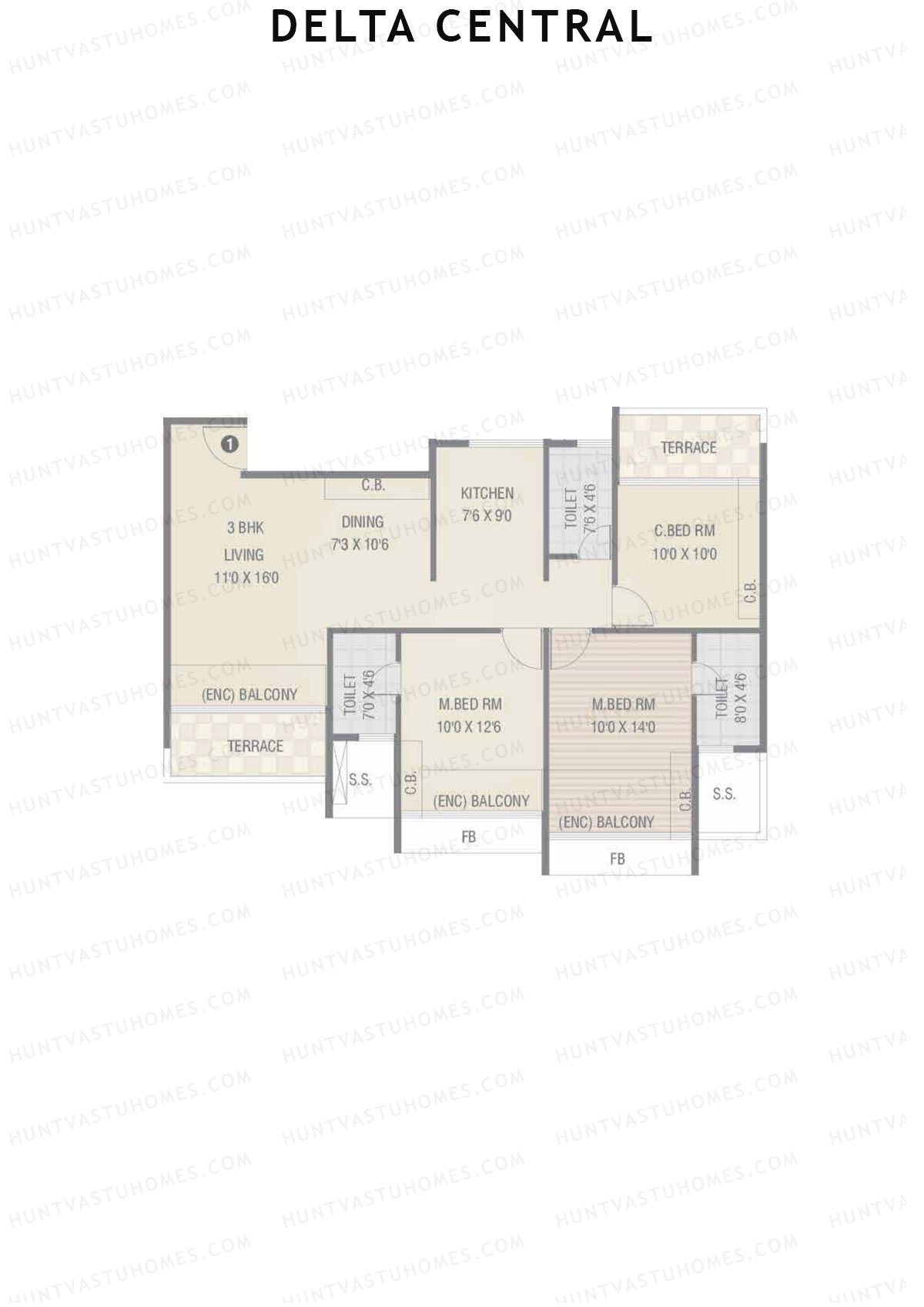 Delta Central Wing B Unit 1 Floor Plan
