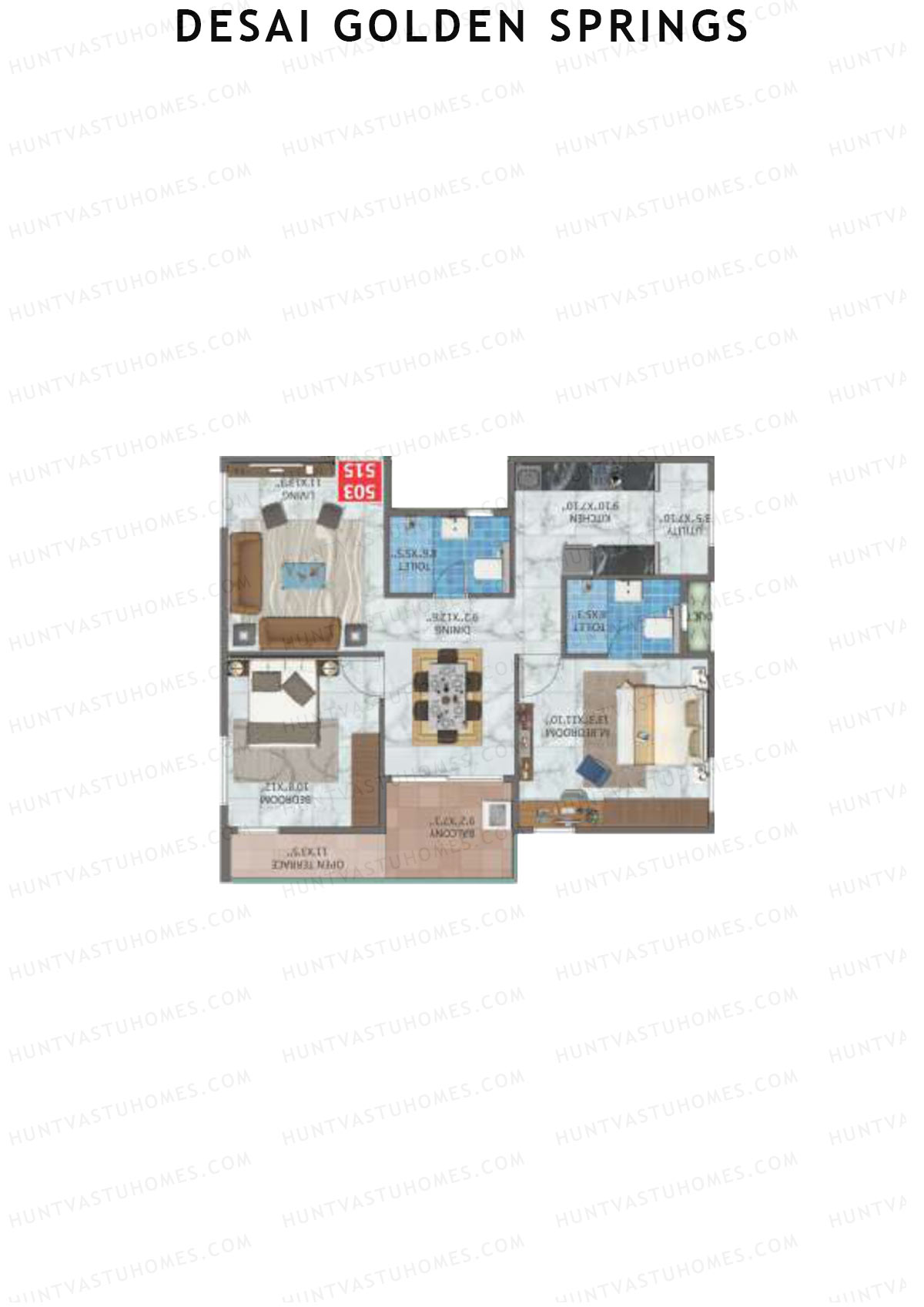Desai Golden Springs Tower A Unit 3 Floor Plan