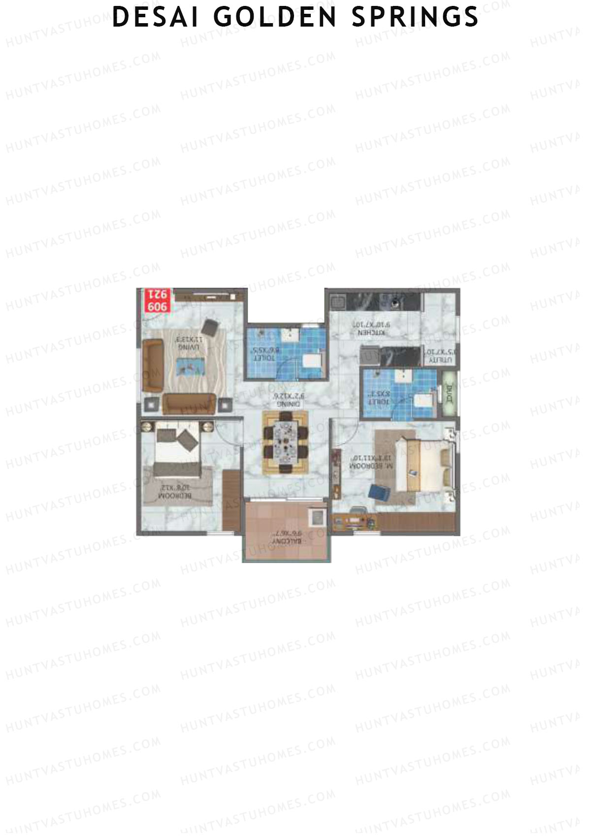 Desai Golden Springs Tower A Unit 9 Floor Plan