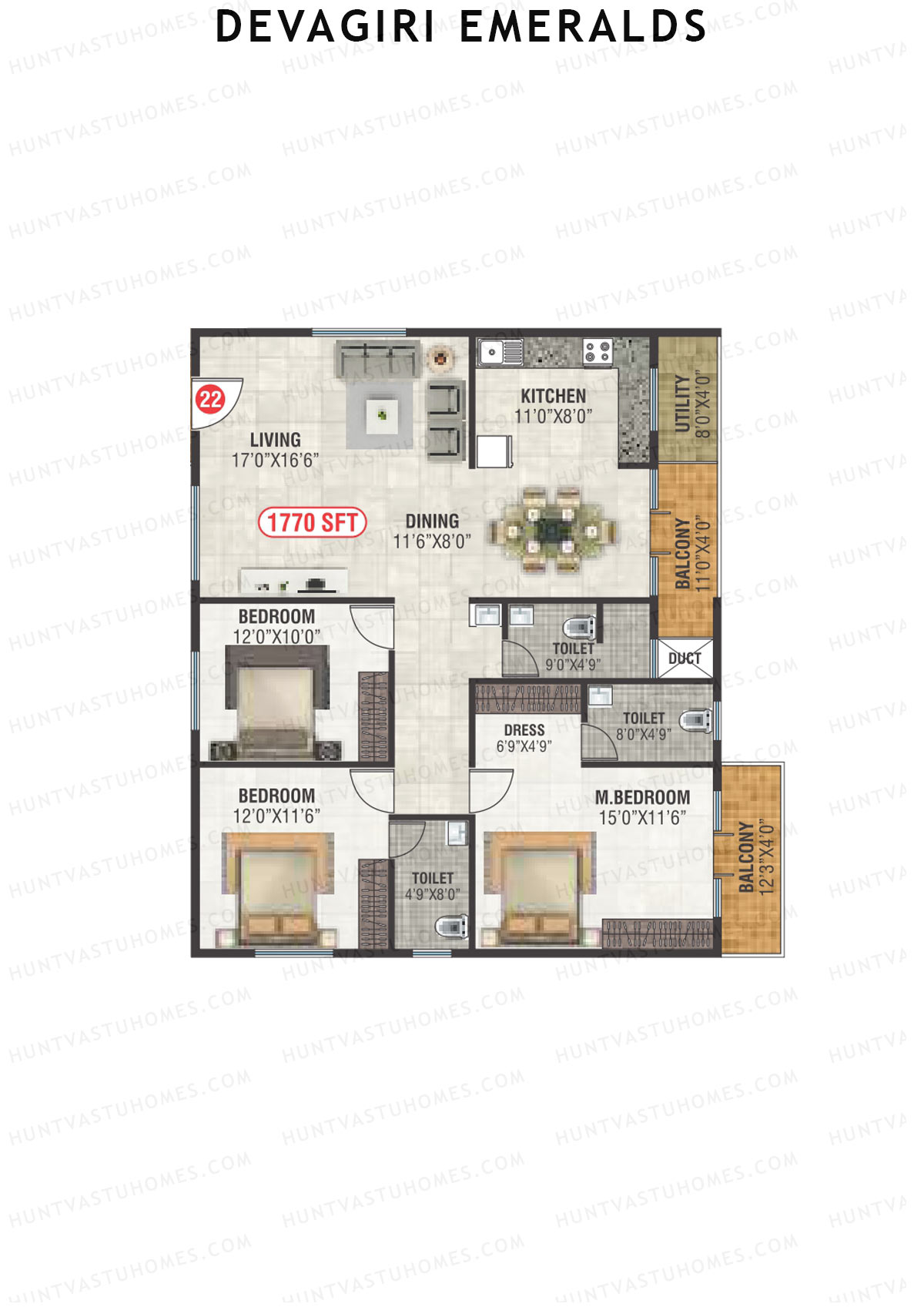 Devagiri Emeralds Tower 1 Unit 22 Floor Plan
