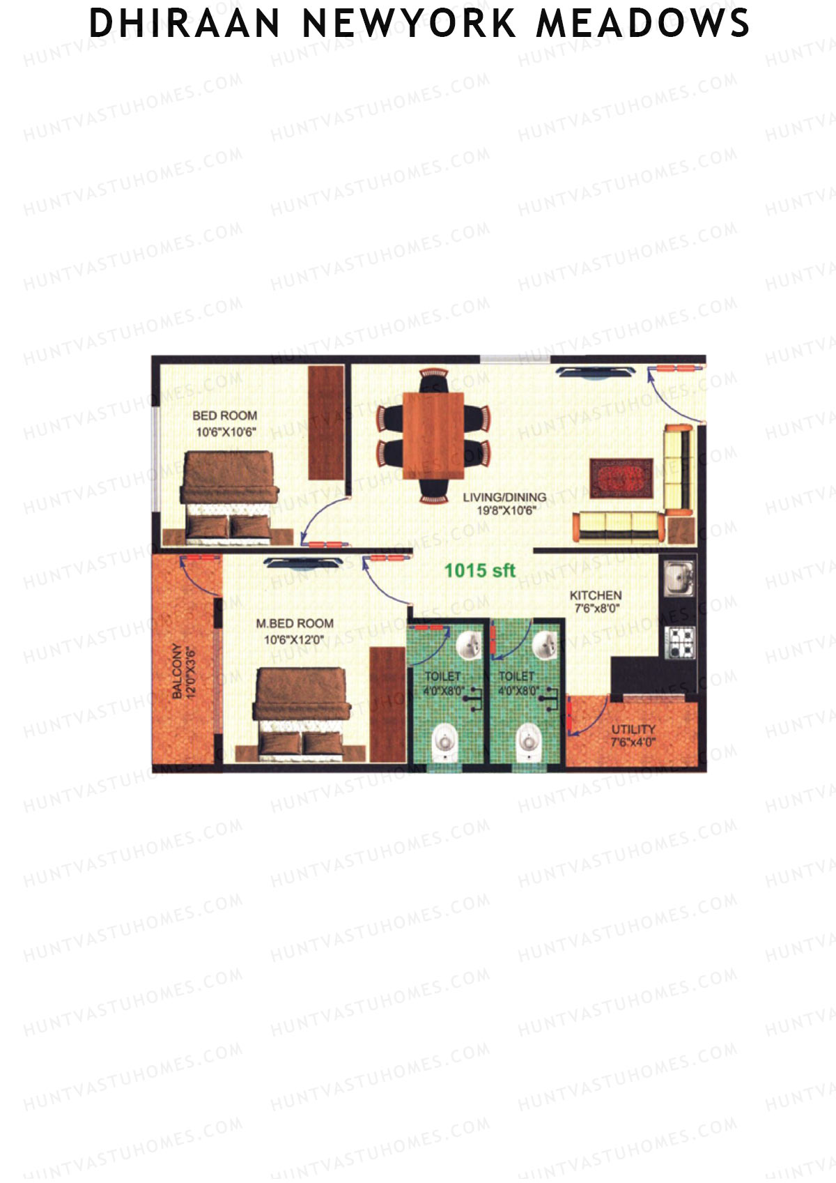 Dhiraan Newyork Meadows, Block A, Unit 27, 2BHK, Super Area 1015   sq ft 
