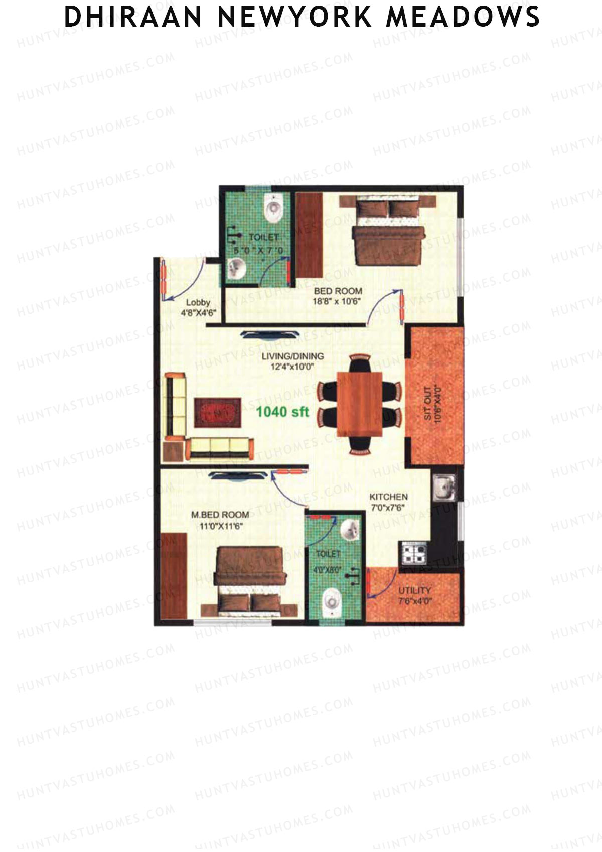 Dhiraan Newyork Meadows, Block B, Unit 41, 2BHK, Super Area 1040   sq ft 