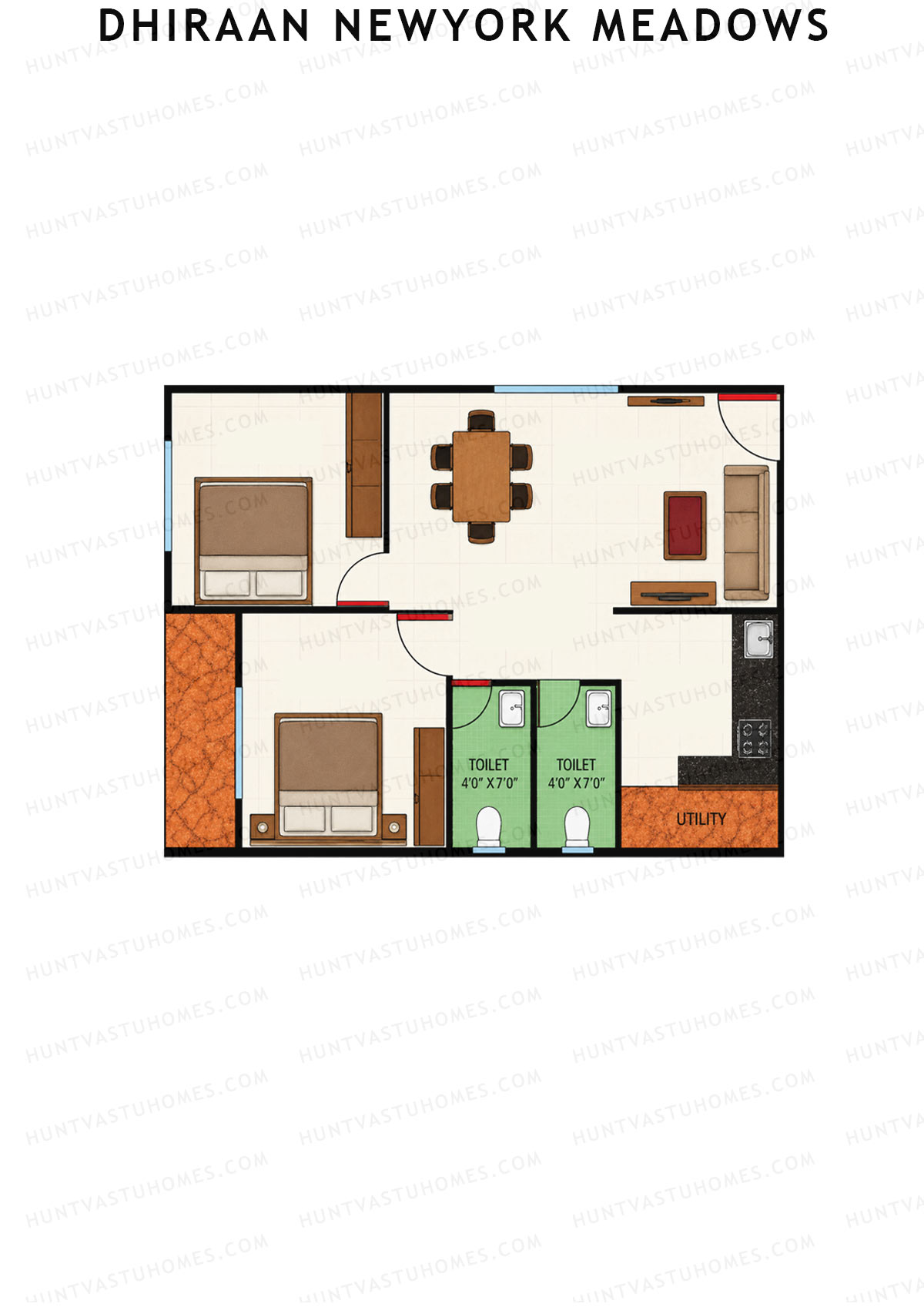 Dhiraan Newyork Meadows, Block B, Unit 56, 2BHK, Super Area 995   sq ft 