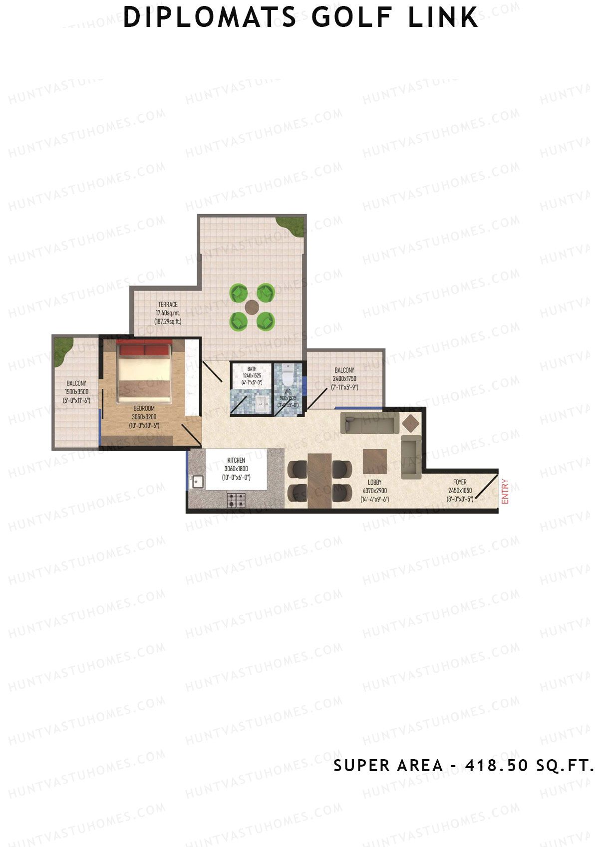 Diplomats Golf Link Tower 1 Unit 1 (Type 1BHK - 5) Floor Plan