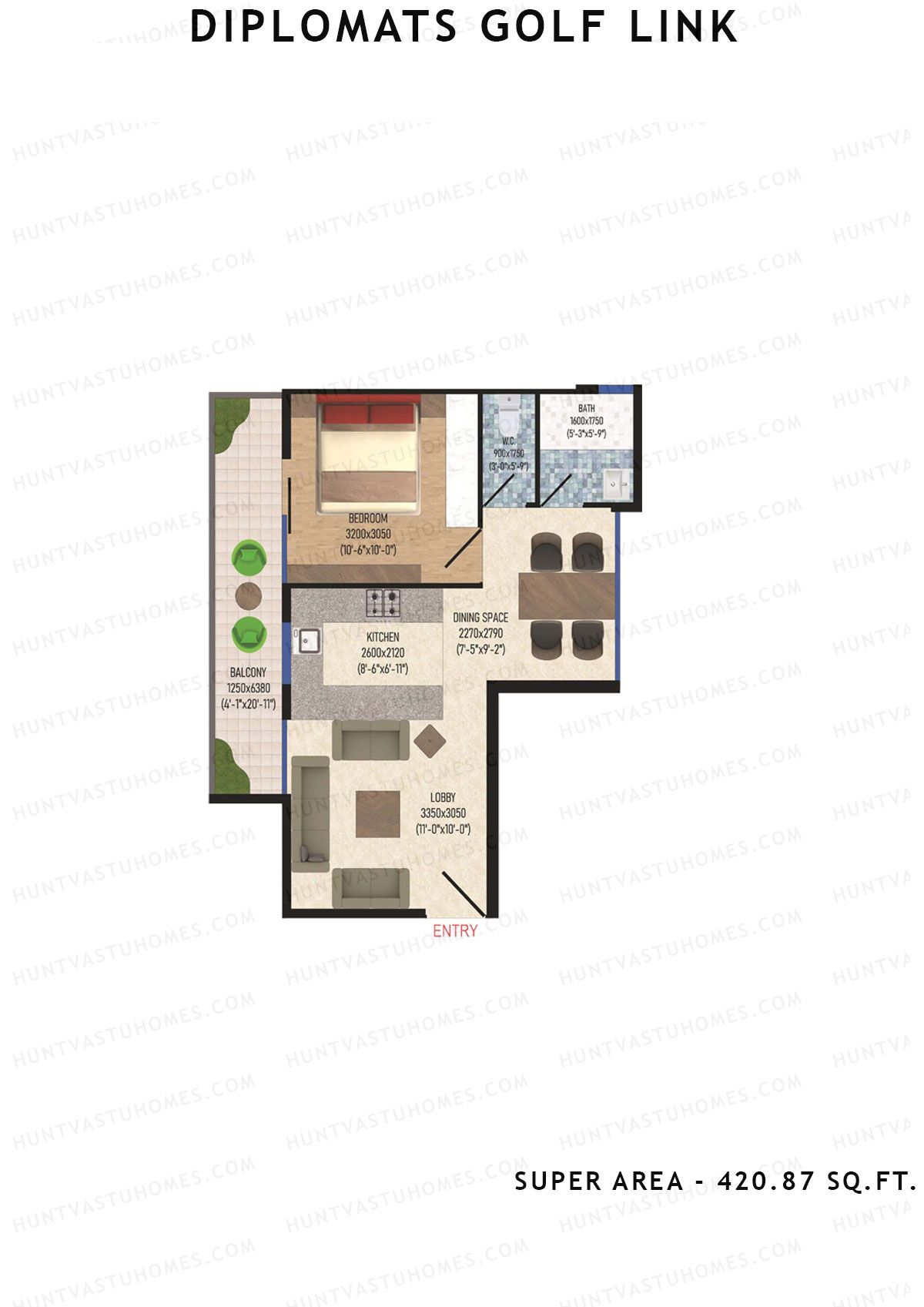 Diplomats Golf Link Tower 1 Unit 2 (Type 1BHK - 6) Floor Plan