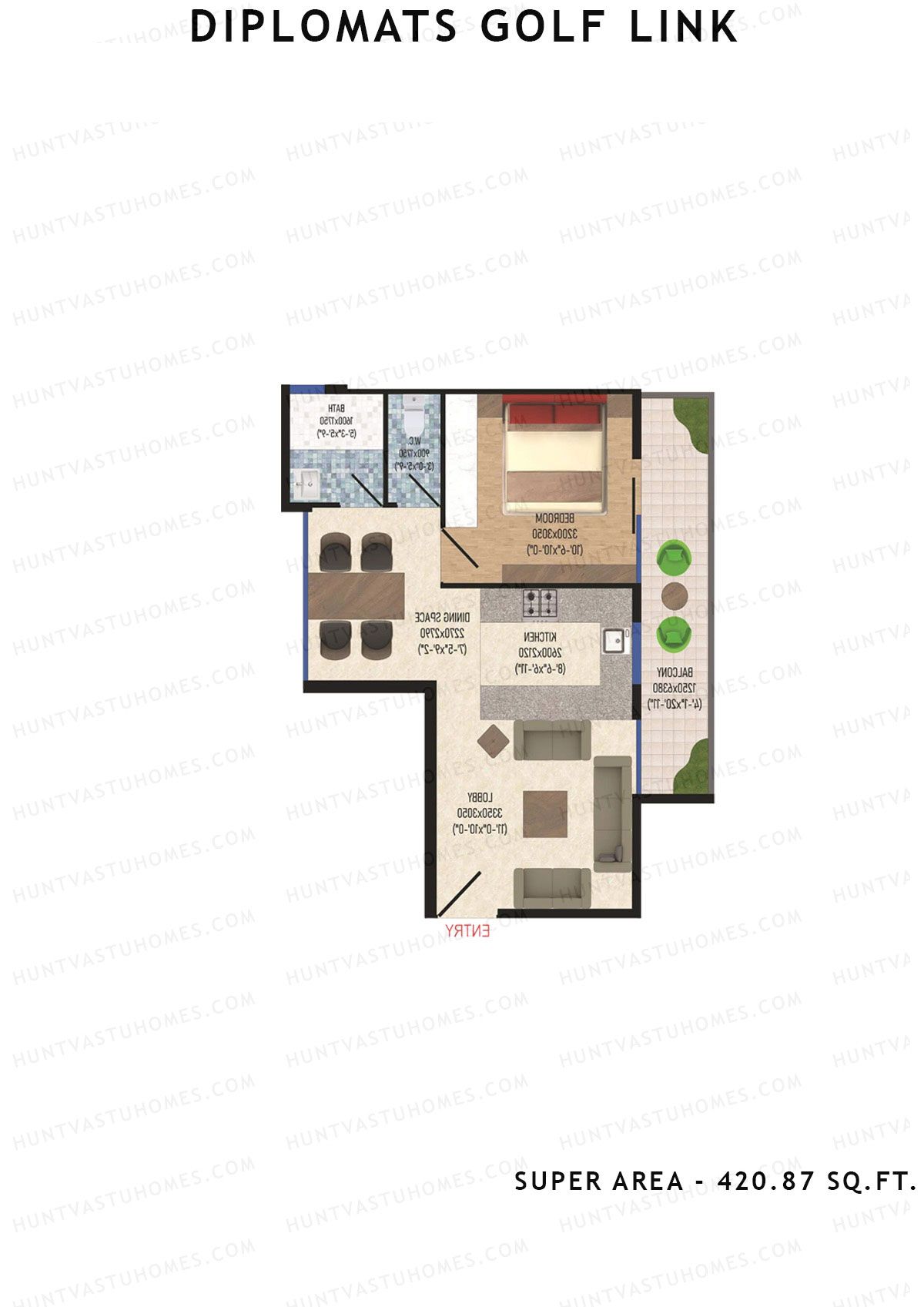 Diplomats Golf Link Tower 1 Unit 3 (Type 1BHK - 6) Floor Plan