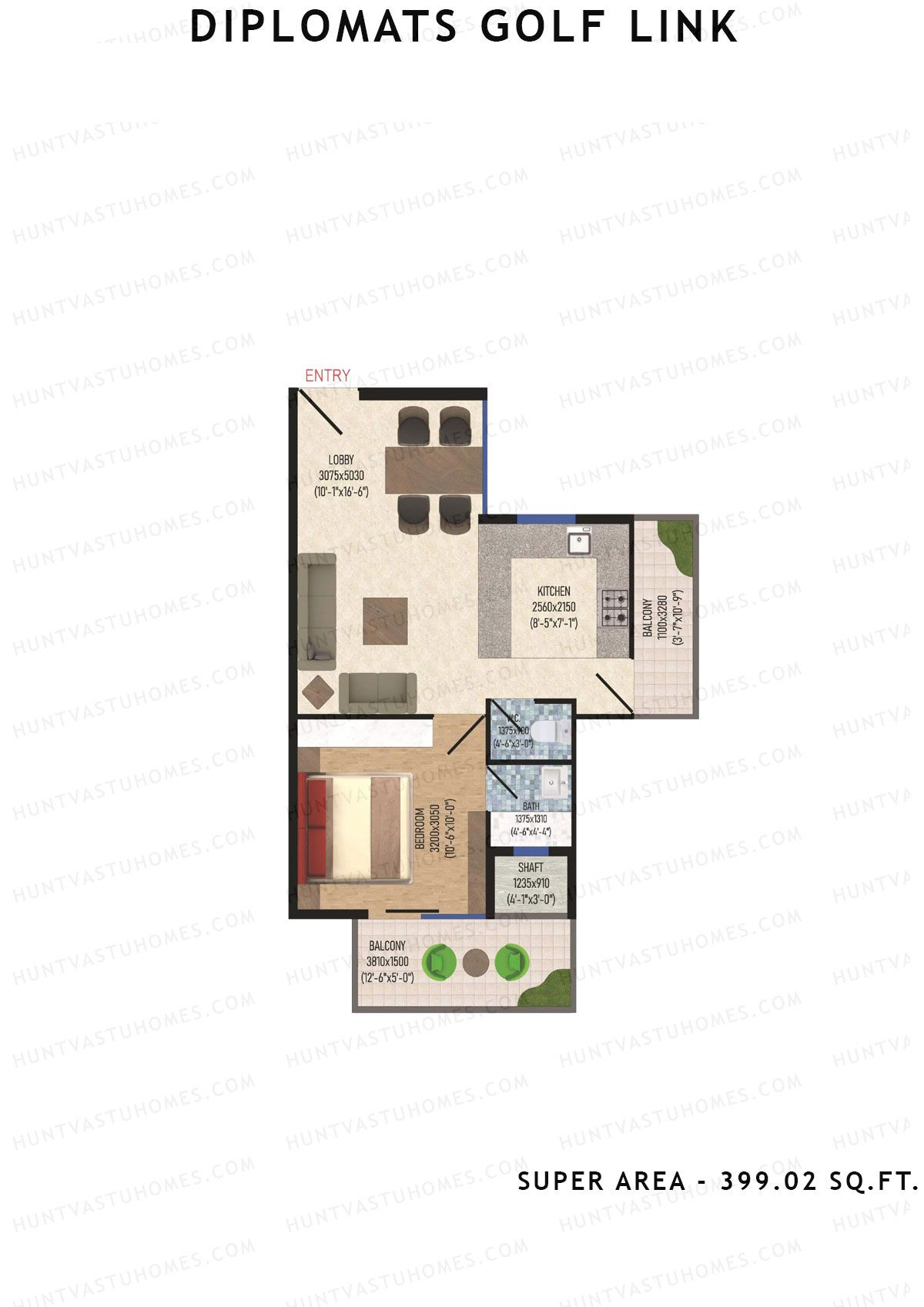 Diplomats Golf Link Tower 11 Unit 4 (Type 1BHK - 1) Floor Plan