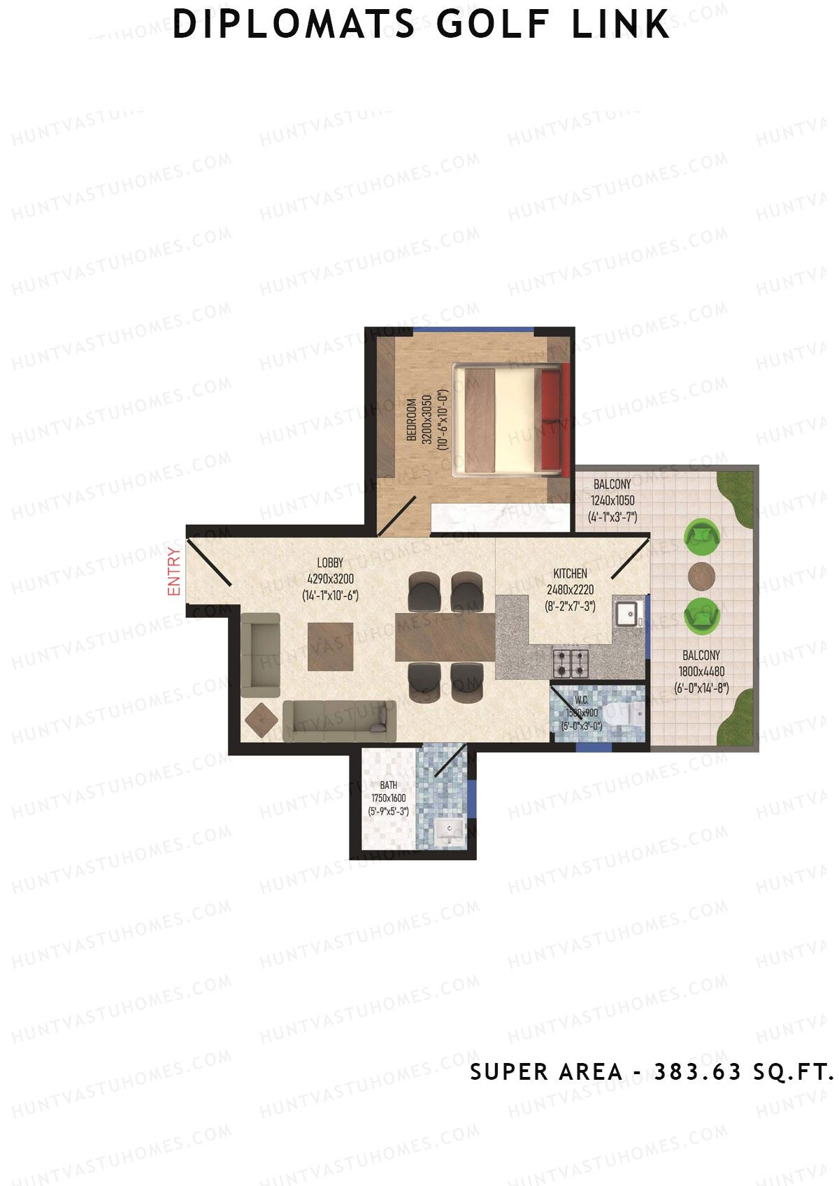 Diplomats Golf Link Tower 11 Unit 3 (Type 1BHK - 2) Floor Plan