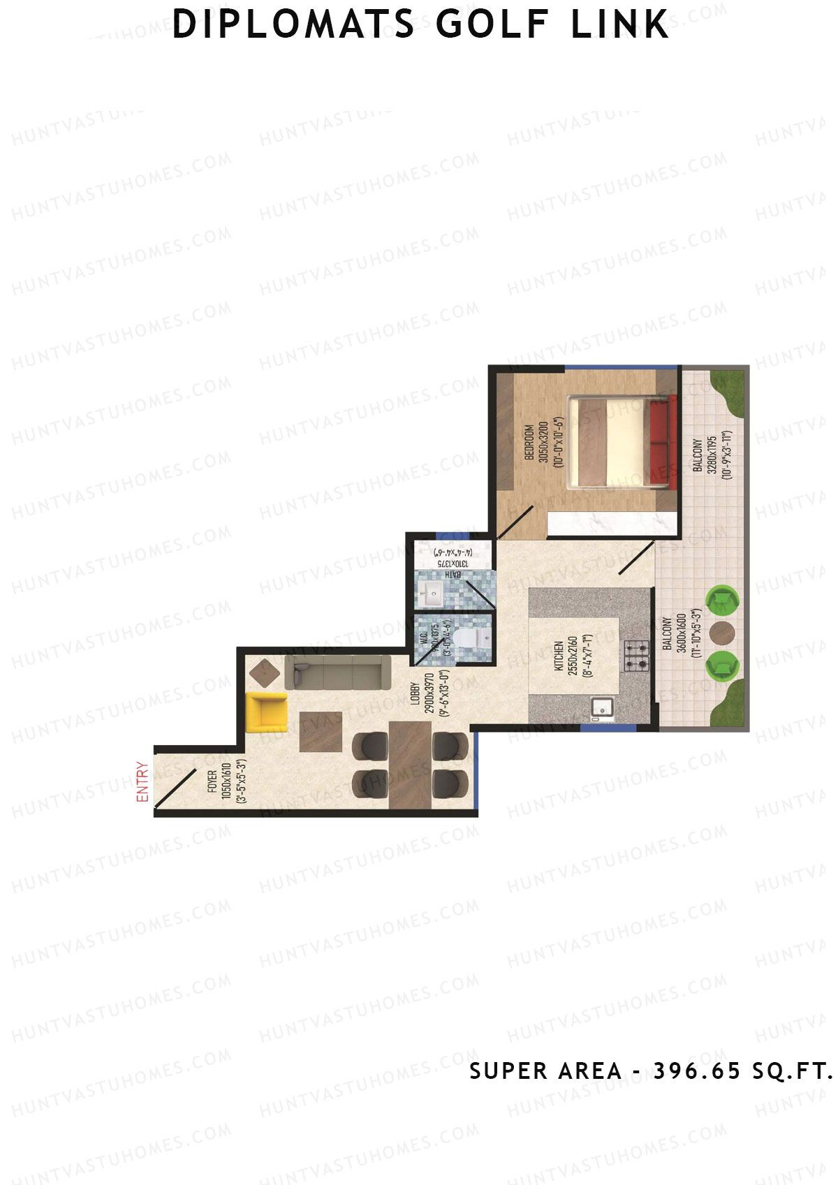 Diplomats Golf Link Tower 4 Unit 5 (Type 1BHK - 4) Floor Plan