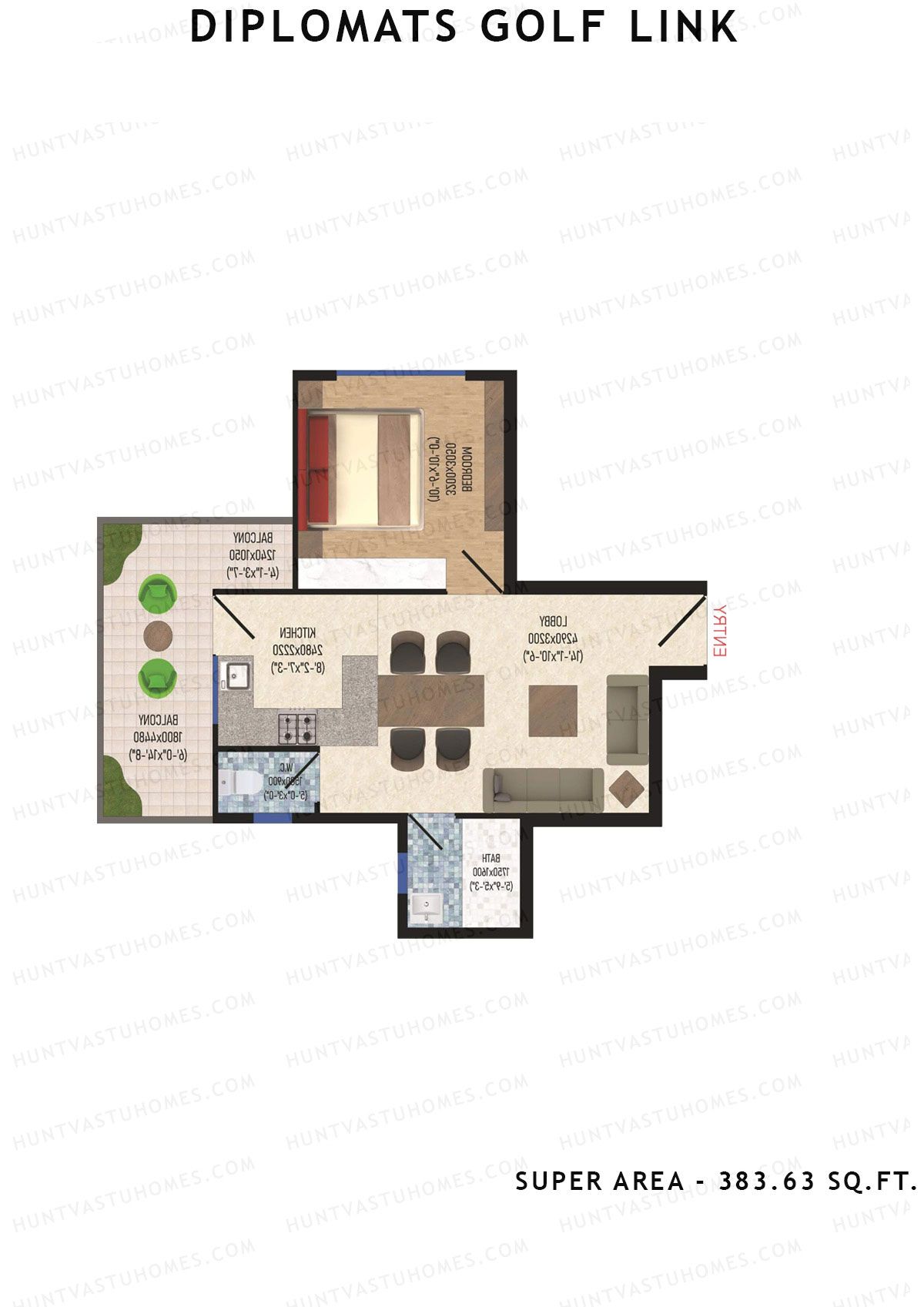 Diplomats Golf Link Tower 5 Unit 6 (Type 1BHK - 2) Floor Plan