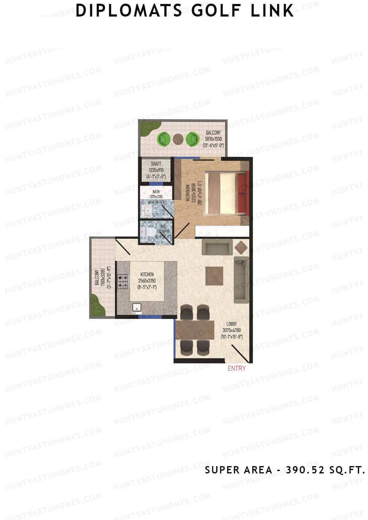 Diplomats Golf Link Tower 5 Unit 1 (Type 1BHK - 3) Floor Plan