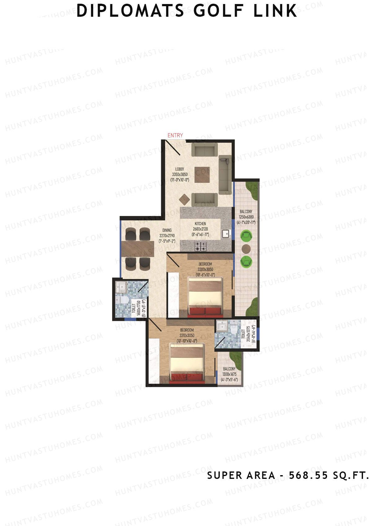 Diplomats Golf Link Tower 1 Unit 6 (Type 2BHK - 7) Floor Plan