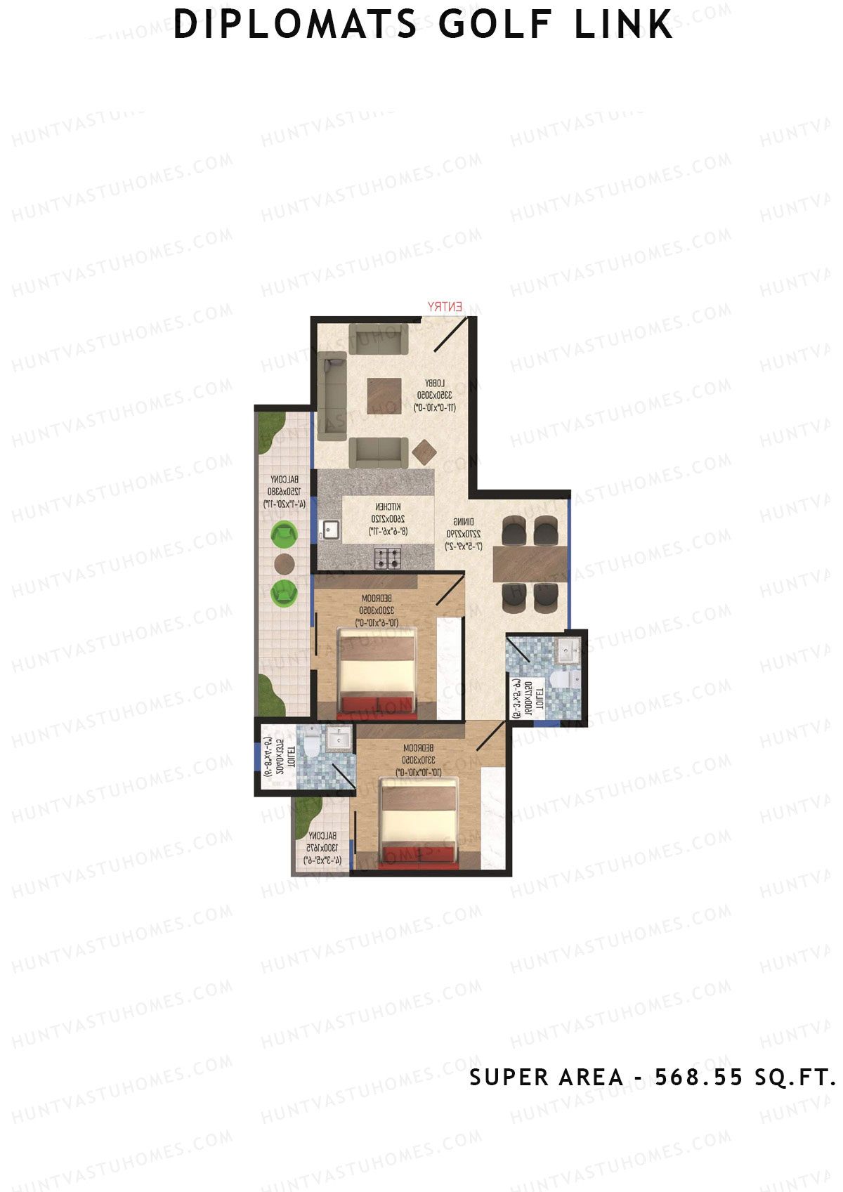 Diplomats Golf Link Tower 1 Unit 7 (Type 2BHK - 7) Floor Plan
