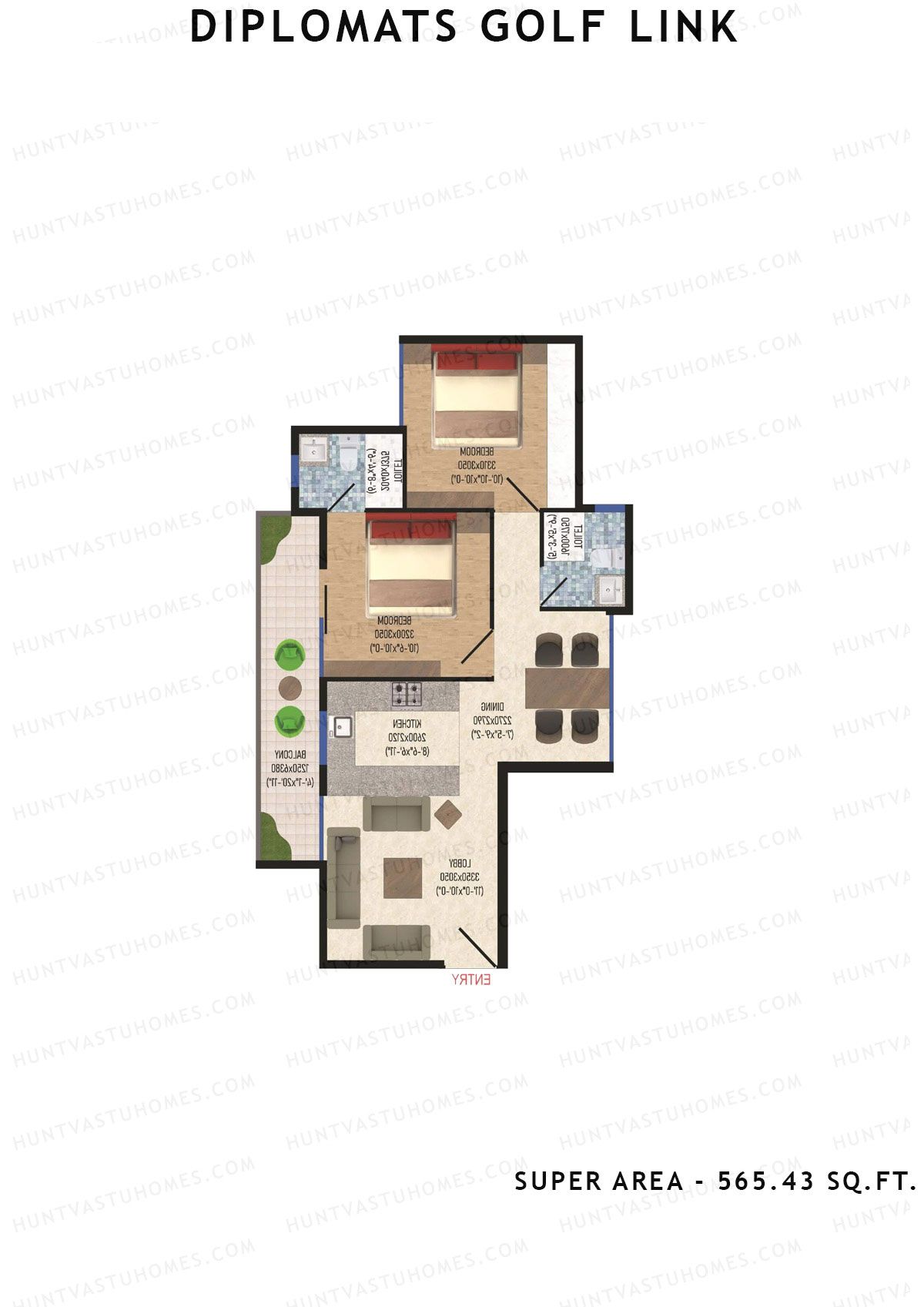 Diplomats Golf Link Tower 1 Unit 2 (Type 2BHK - 8) Floor Plan