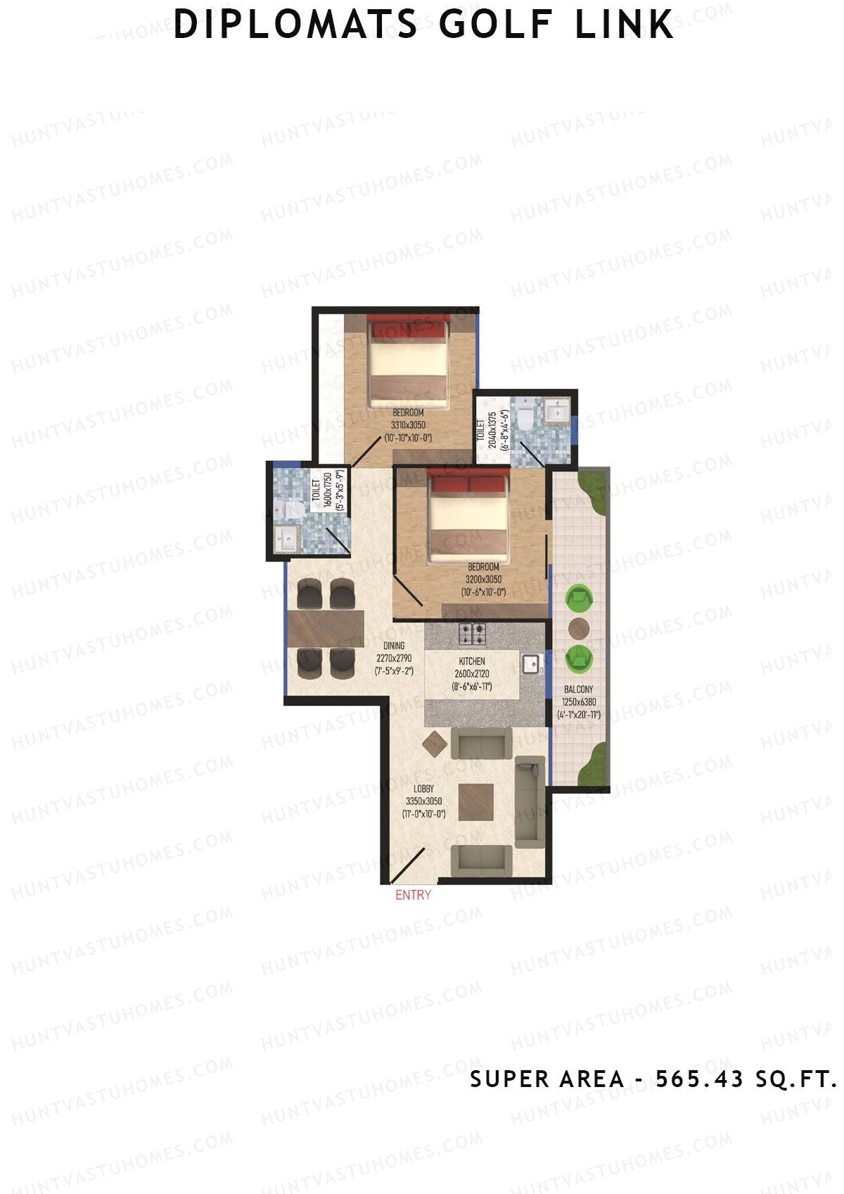 Diplomats Golf Link Tower 1 Unit 3 (Type 2BHK - 8) Floor Plan