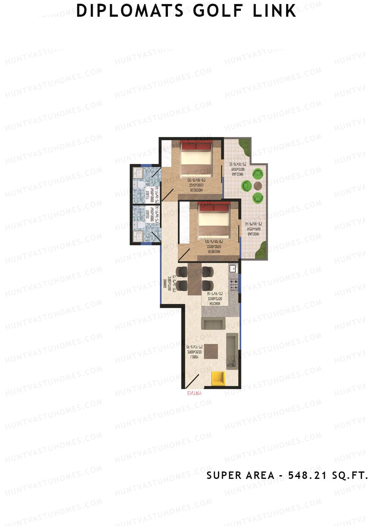 Diplomats Golf Link Tower 3 Unit 3 (Type 2BHK - 6) Floor Plan
