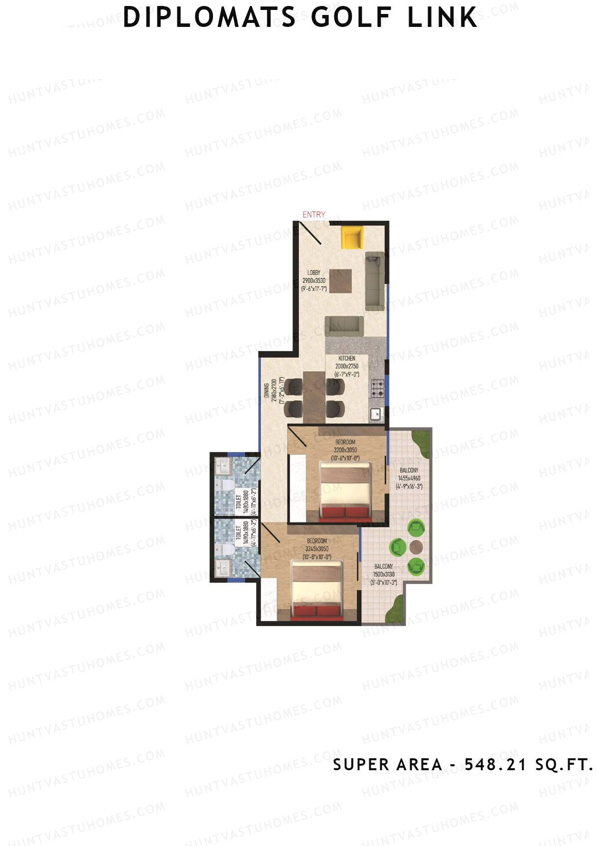 Diplomats Golf Link Tower 3 Unit 6 (Type 2BHK - 6) Floor Plan