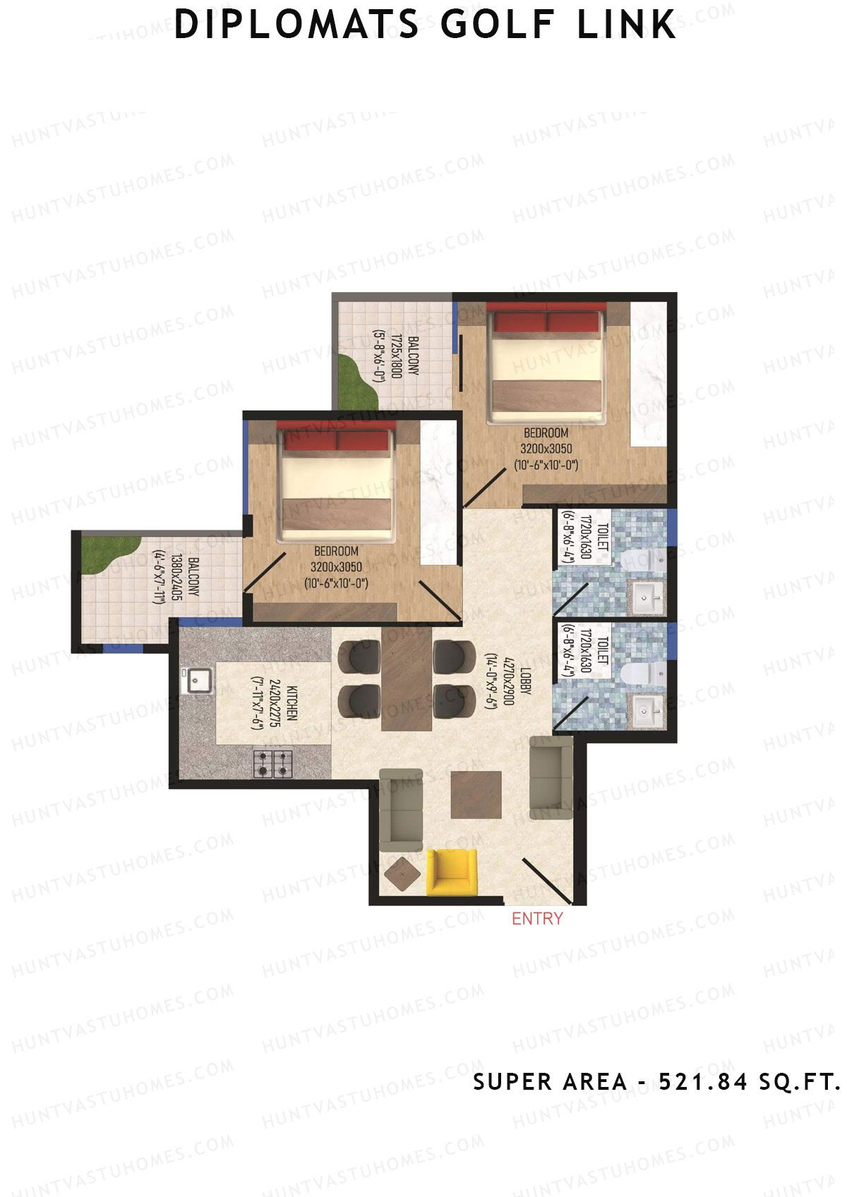 Diplomats Golf Link Tower 4 Unit 3 (Type 2BHK - 3) Floor Plan