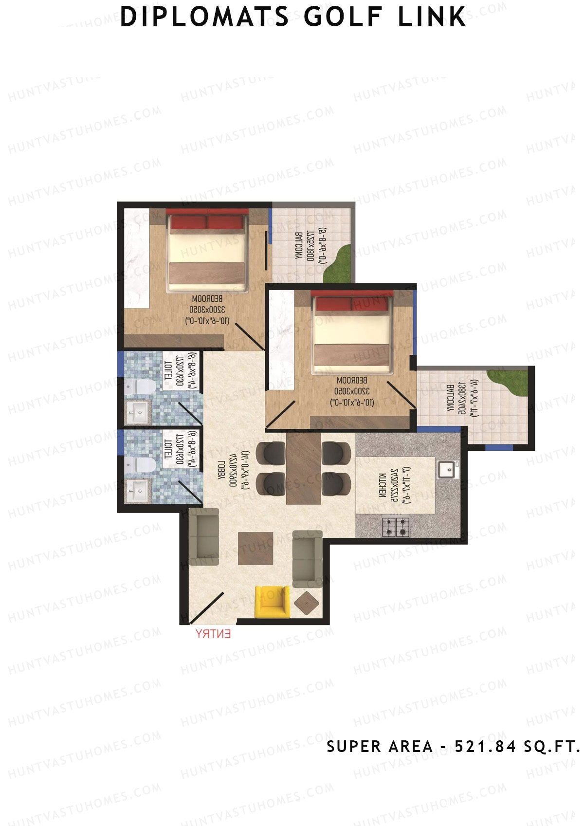 Diplomats Golf Link Tower 4 Unit 4 (Type 2BHK - 3) Floor Plan
