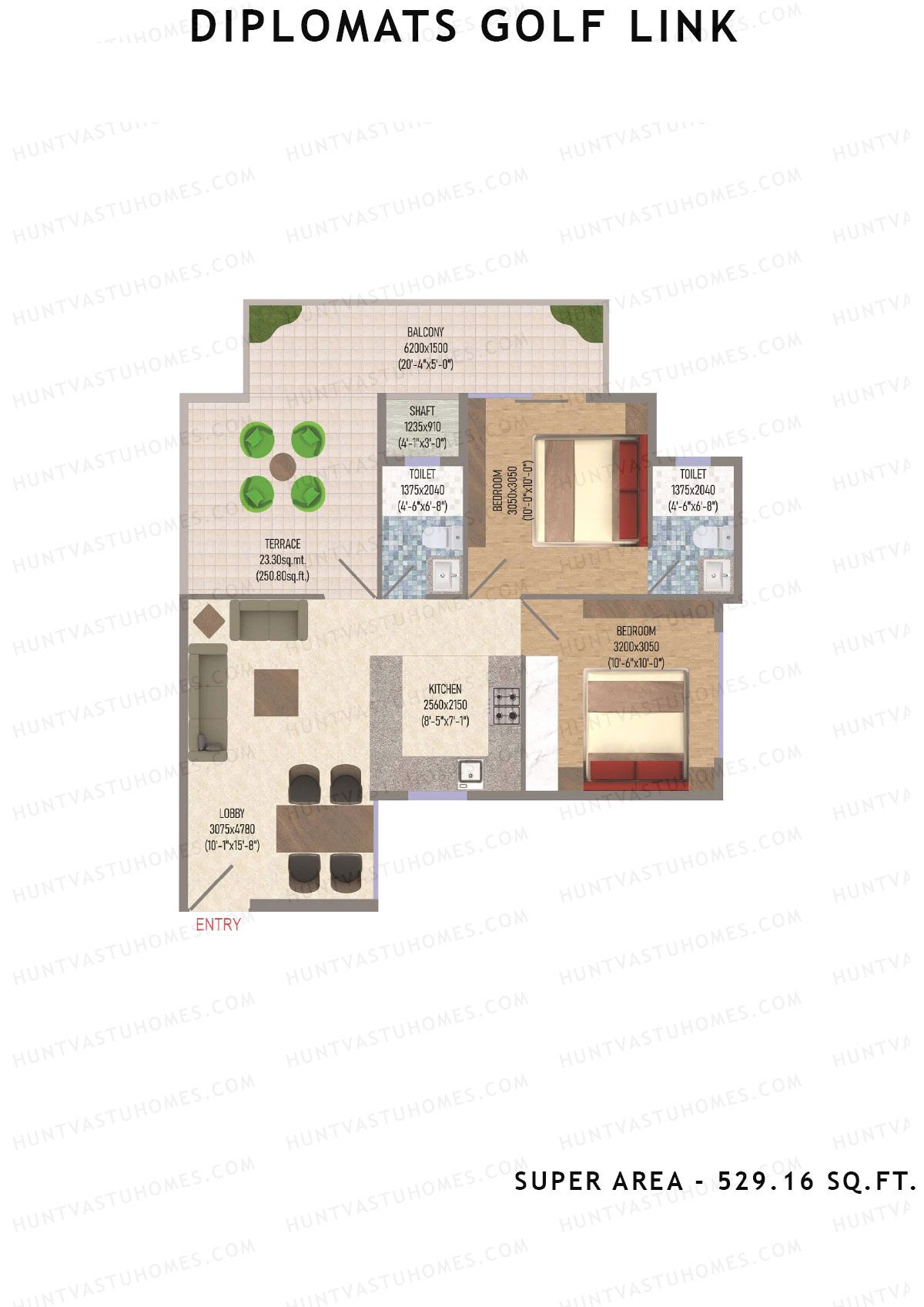 Diplomats Golf Link Tower 5 Unit 2 (Type 2BHK - 1) Floor Plan
