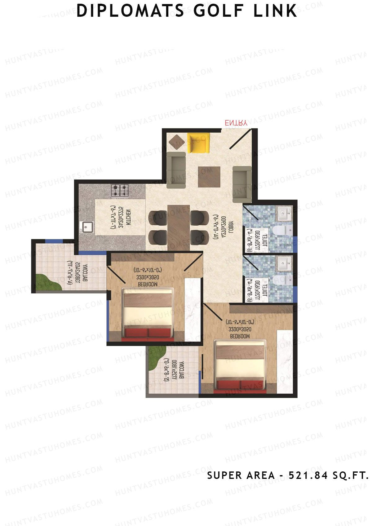 Diplomats Golf Link Tower 6 Unit 7 (Type 2BHK - 3) Floor Plan
