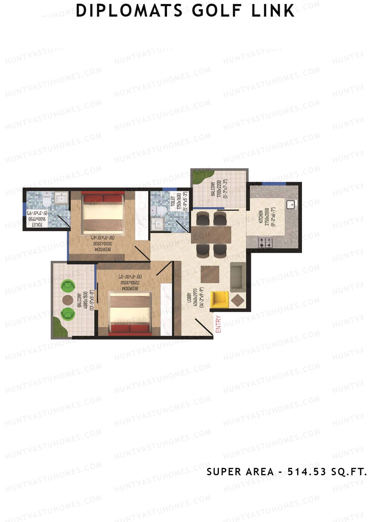 Diplomats Golf Link Tower 6 Unit 2 (Type 2BHK - 4) Floor Plan