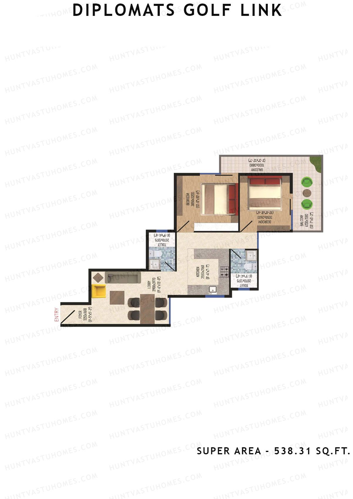 Diplomats Golf Link Tower 6 Unit 4 (Type 2BHK - 5) Floor Plan