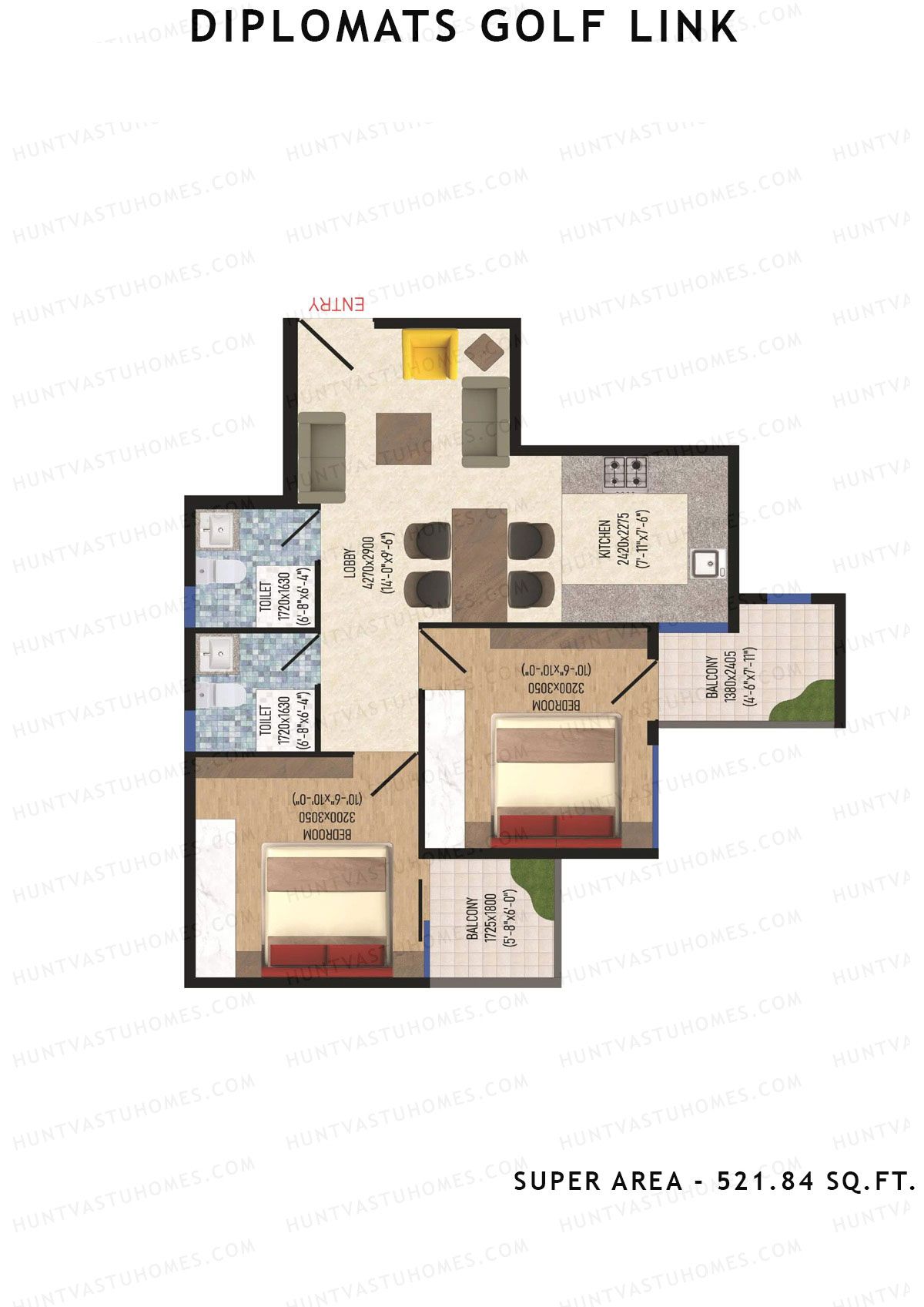 Diplomats Golf Link Tower 7 Unit 7 (Type 2BHK - 3) Floor Plan