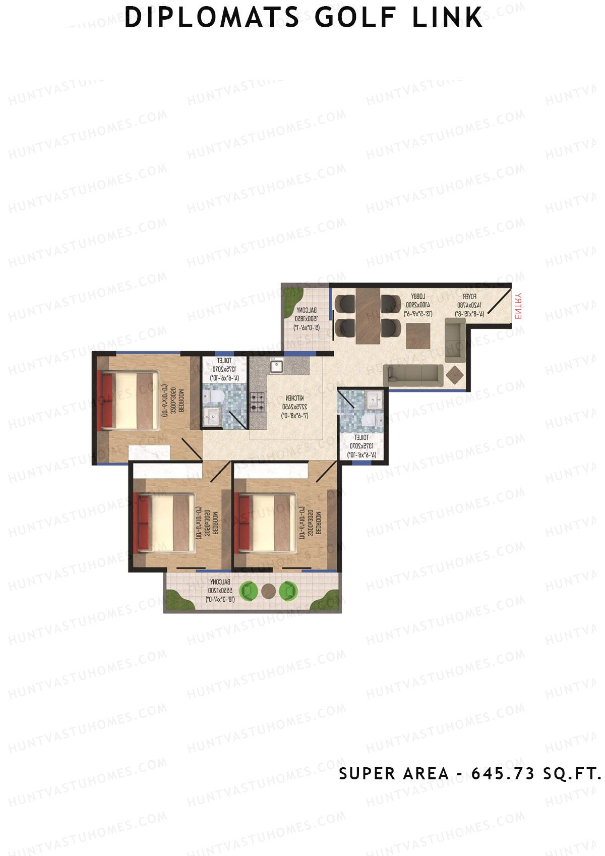 Diplomats Golf Link Tower 2 Unit 8 (Type 3BHK - 6) Floor Plan
