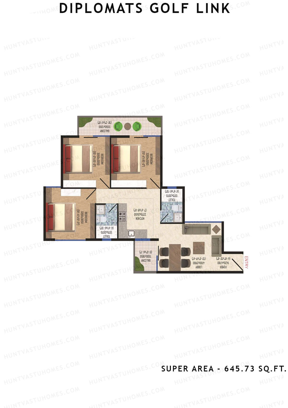 Diplomats Golf Link Tower 3 Unit 1 (Type 3BHK - 6) Floor Plan