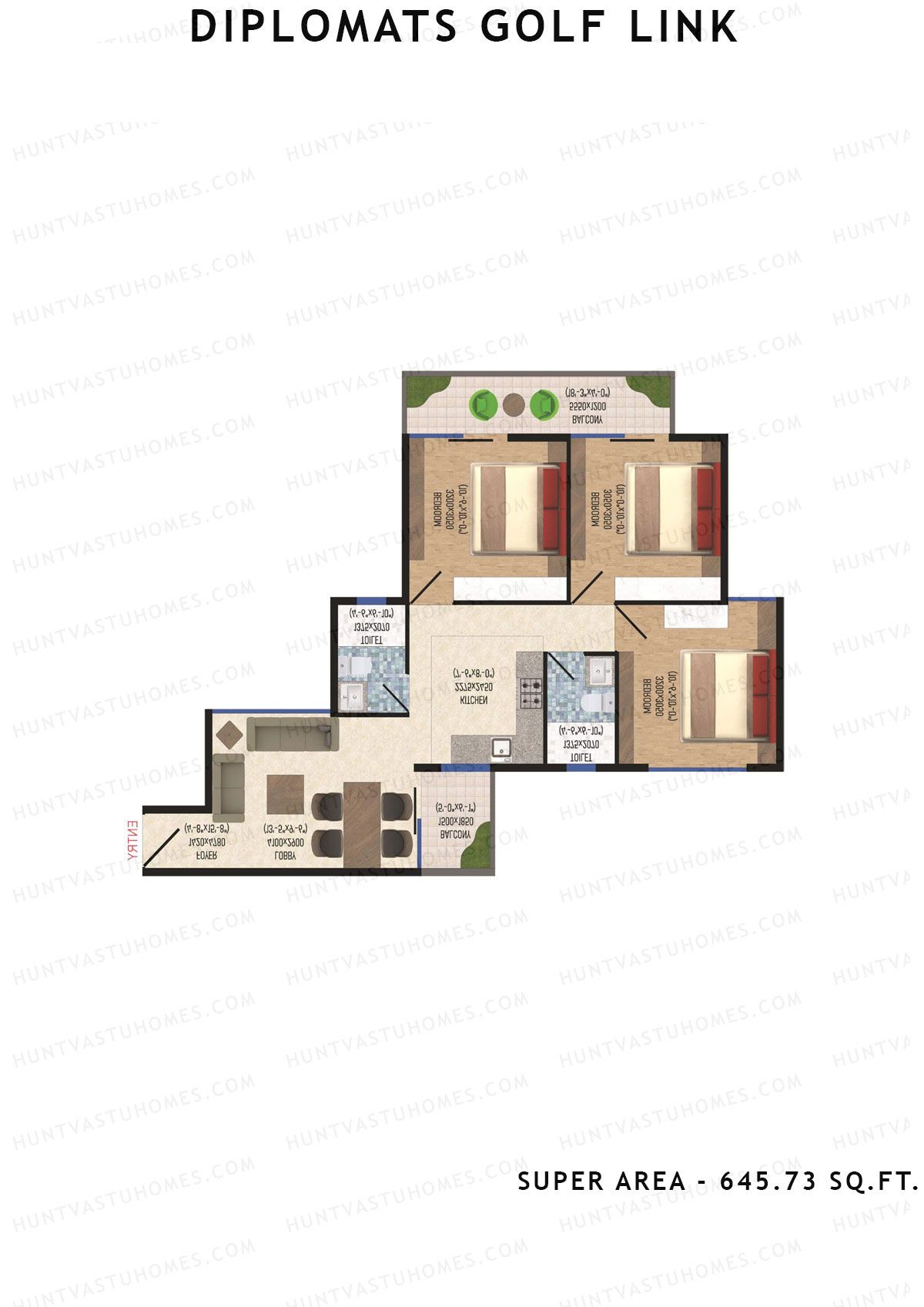 Diplomats Golf Link Tower 3 Unit 4 (Type 3BHK - 6) Floor Plan