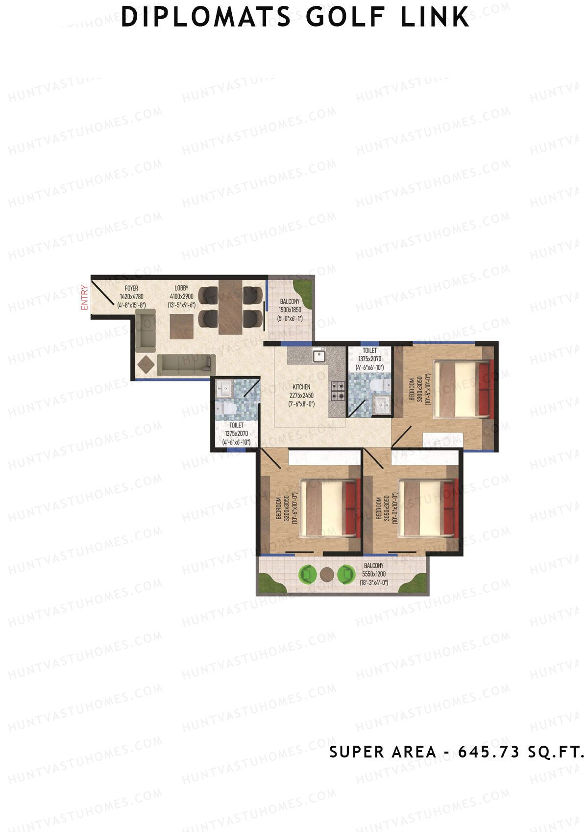 Diplomats Golf Link Tower 3 Unit 5 (Type 3BHK - 6) Floor Plan