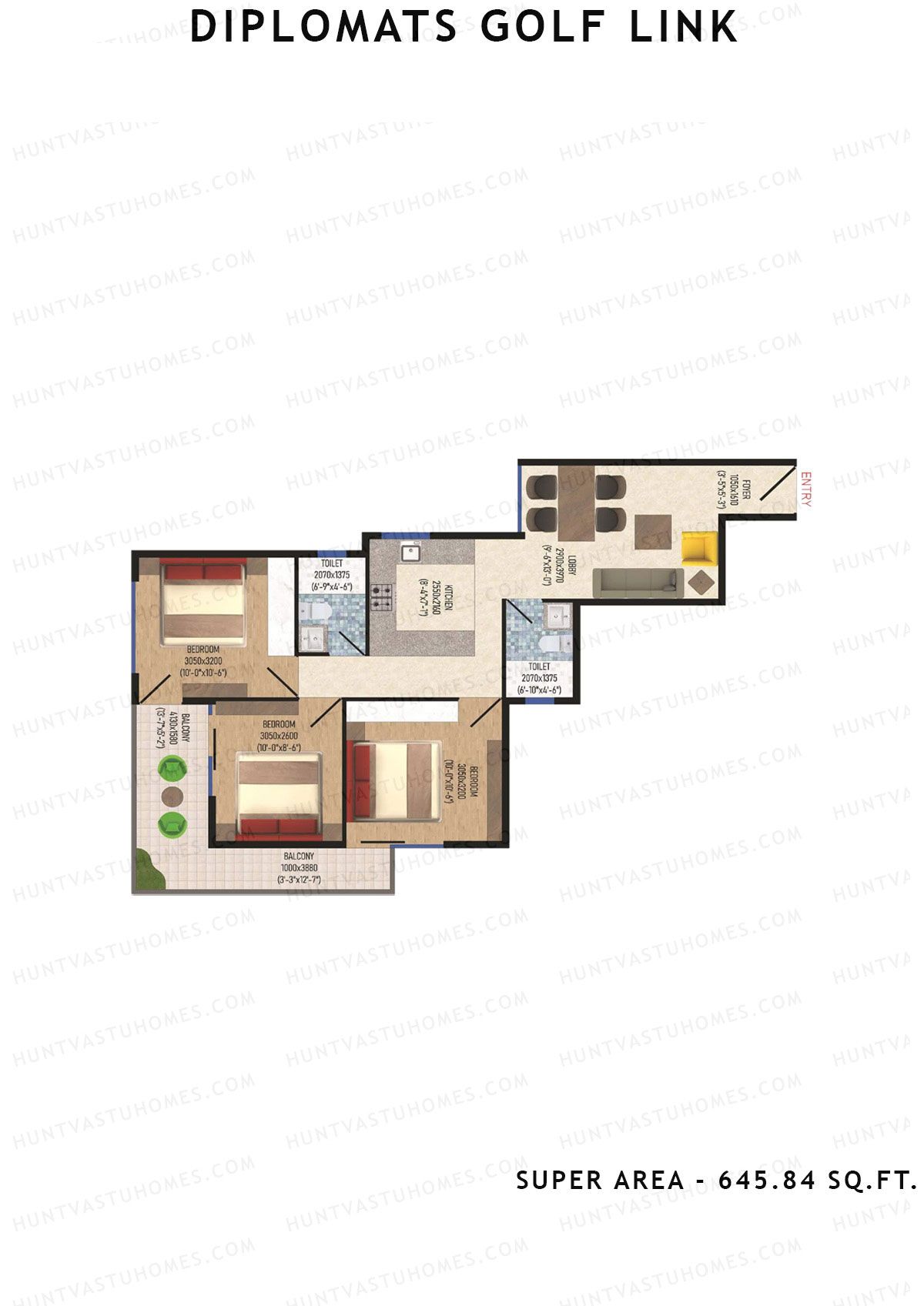 Diplomats Golf Link Tower 4 Unit 1 (Type 3BHK - 3) Floor Plan