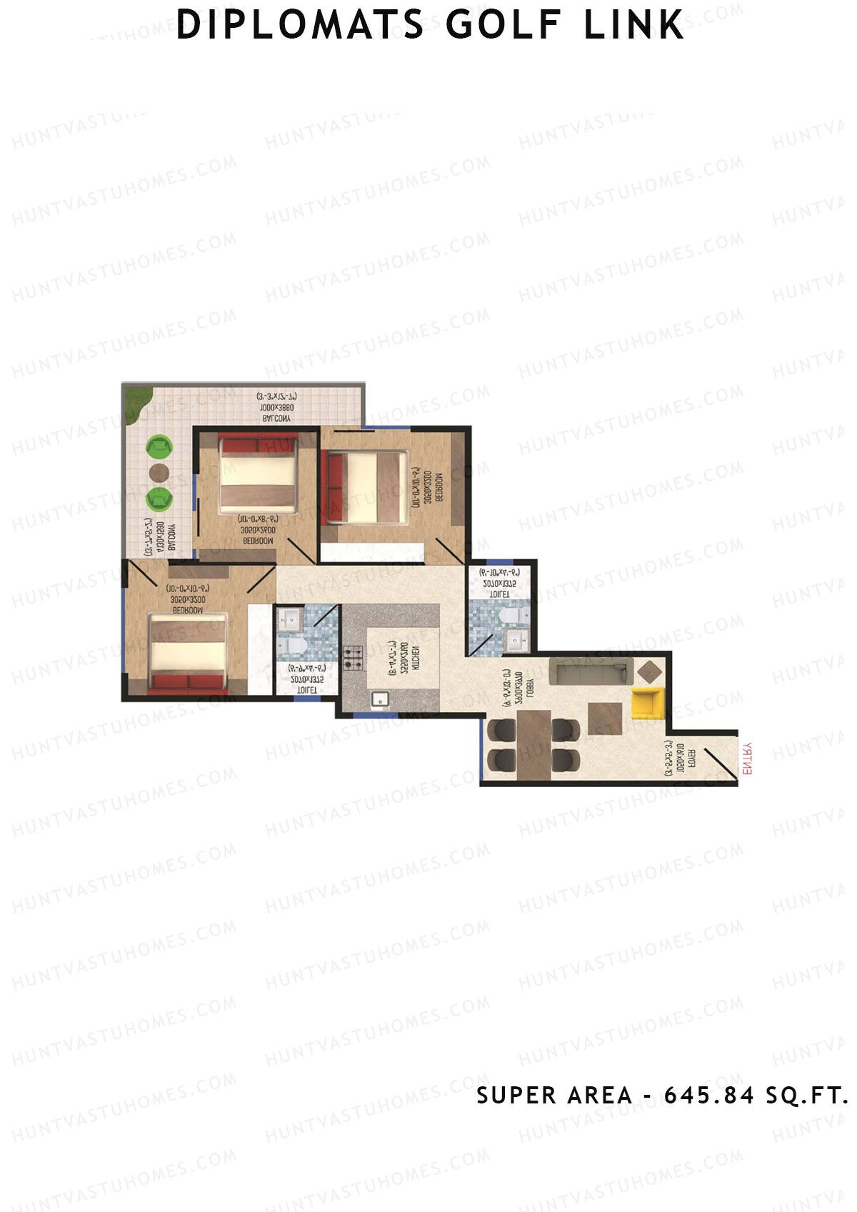 Diplomats Golf Link Tower 4 Unit 2 (Type 3BHK - 4) Floor Plan
