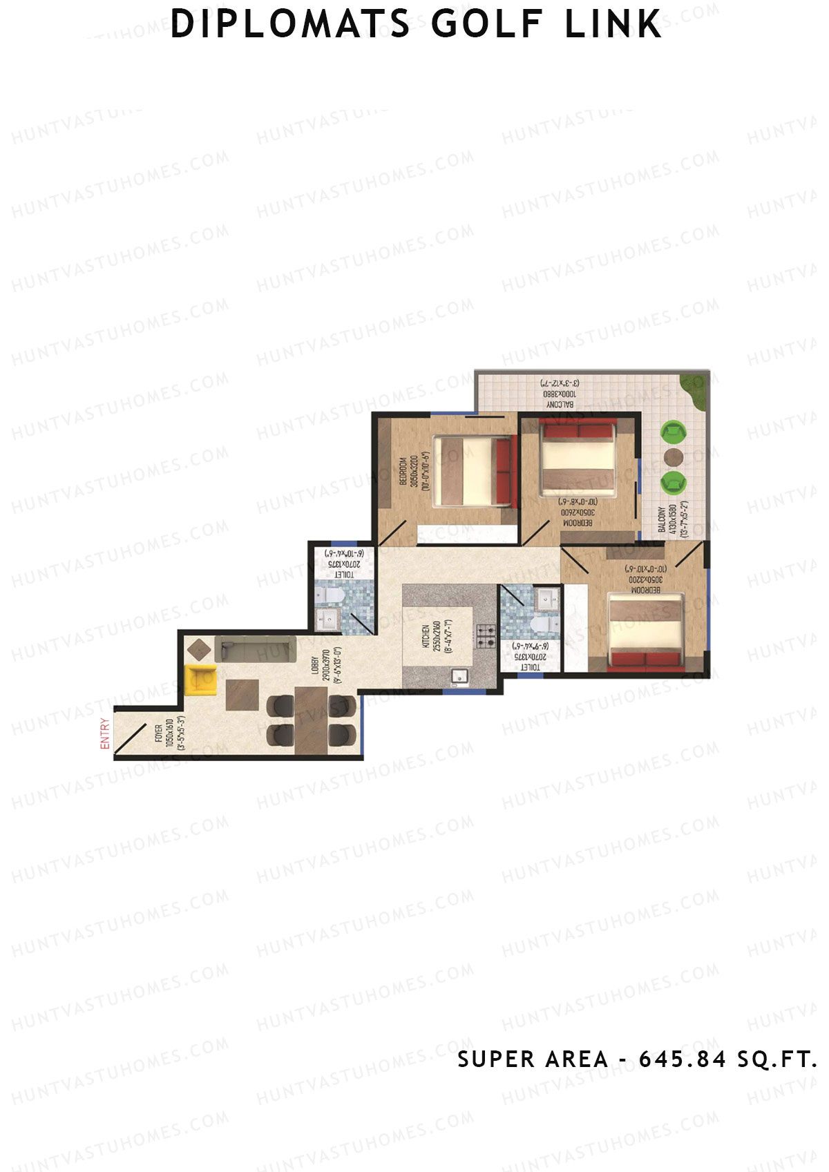 Diplomats Golf Link Tower 4 Unit 5 (Type 3BHK - 4) Floor Plan