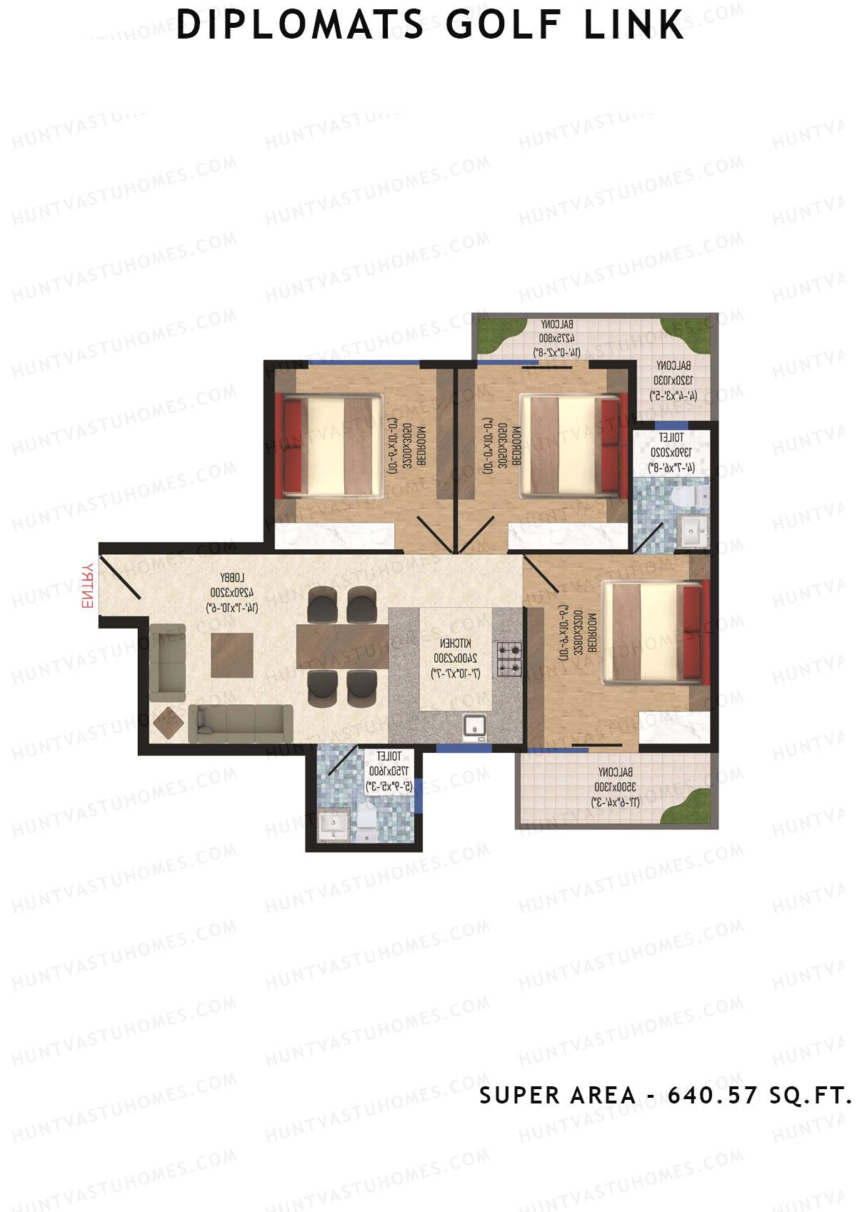 Diplomats Golf Link Tower 5 Unit 3 (Type 3BHK - 2) Floor Plan