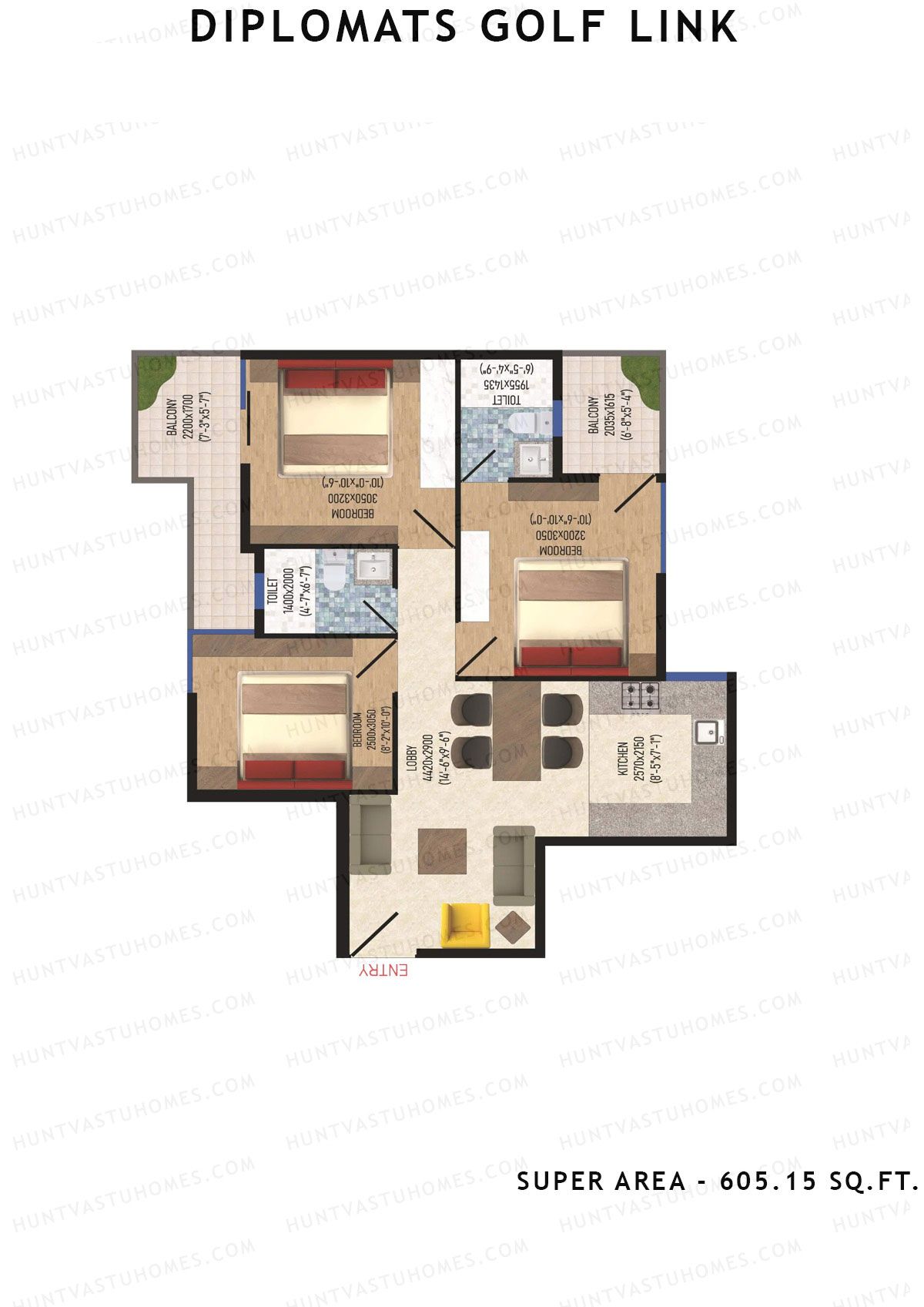 Diplomats Golf Link Tower 6 Unit 3 (Type 3BHK - 5) Floor Plan