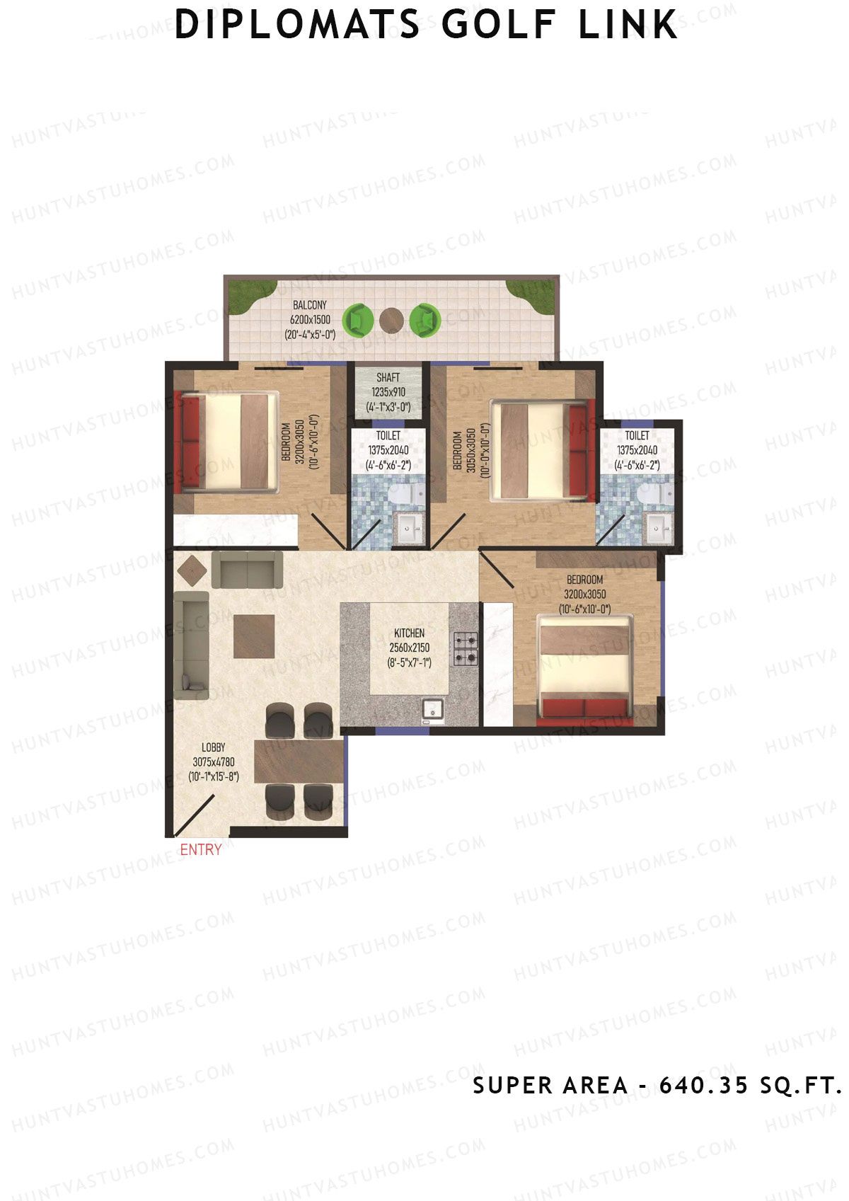 Diplomats Golf Link Tower 8 Unit 2 (Type 3BHK - 1) Floor Plan