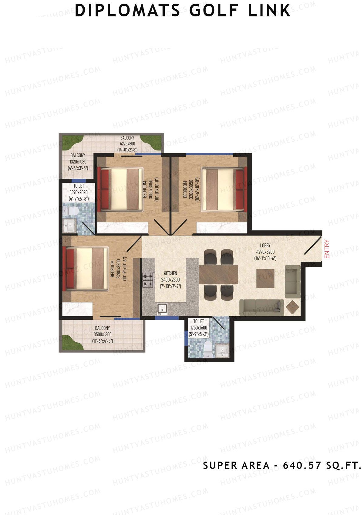 Diplomats Golf Link Tower 8 Unit 6 (Type 3BHK - 2) Floor Plan