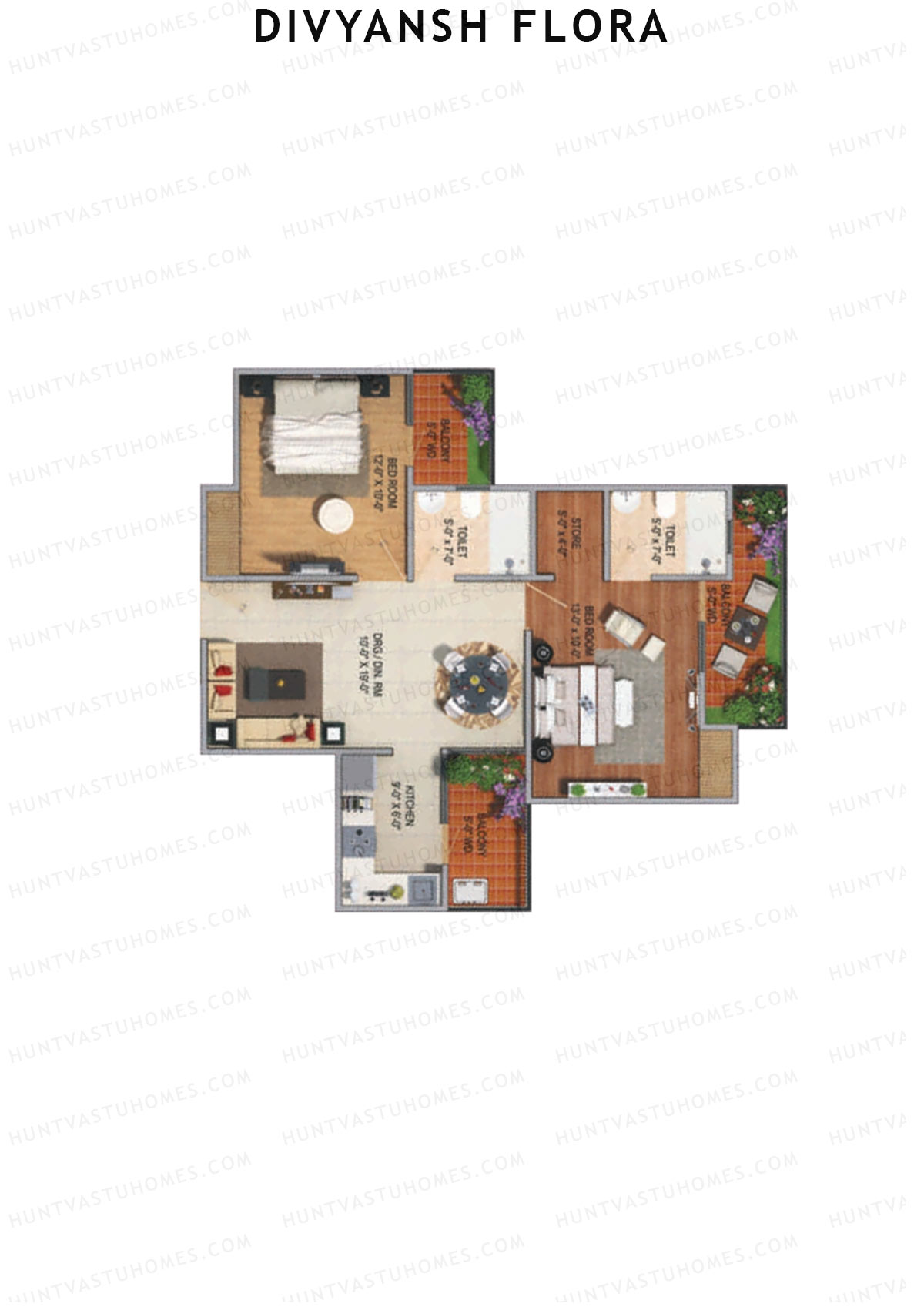 Divyansh Flora Tower B1 Unit 6 (Type B) Floor Plan