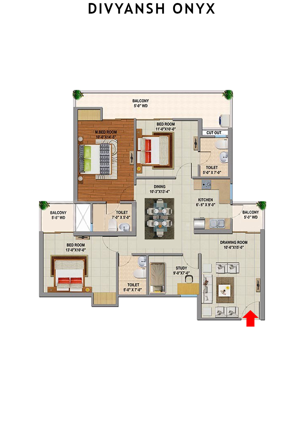 Divyansh Onyx Tower D1 Unit 3 Floor Plan