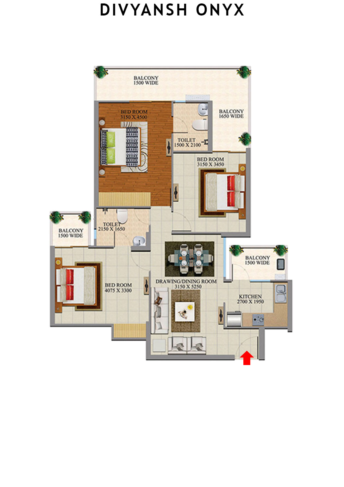 Divyansh Onyx Tower D2 Unit 1 Floor Plan
