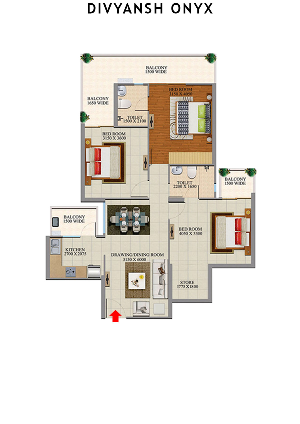 Divyansh Onyx Tower D2 Unit 2 Floor Plan