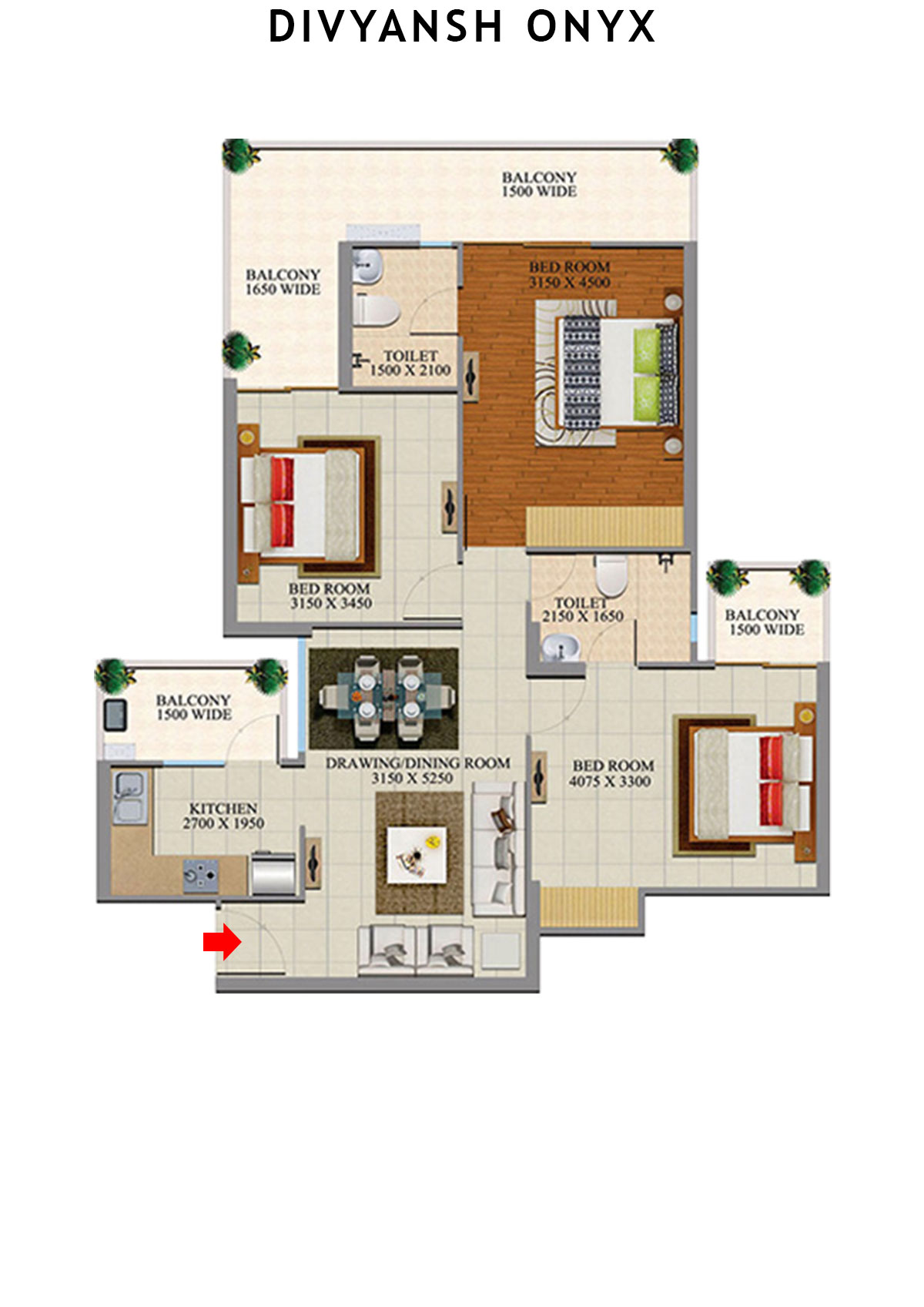 Divyansh Onyx Tower D2 Unit 3 Floor Plan